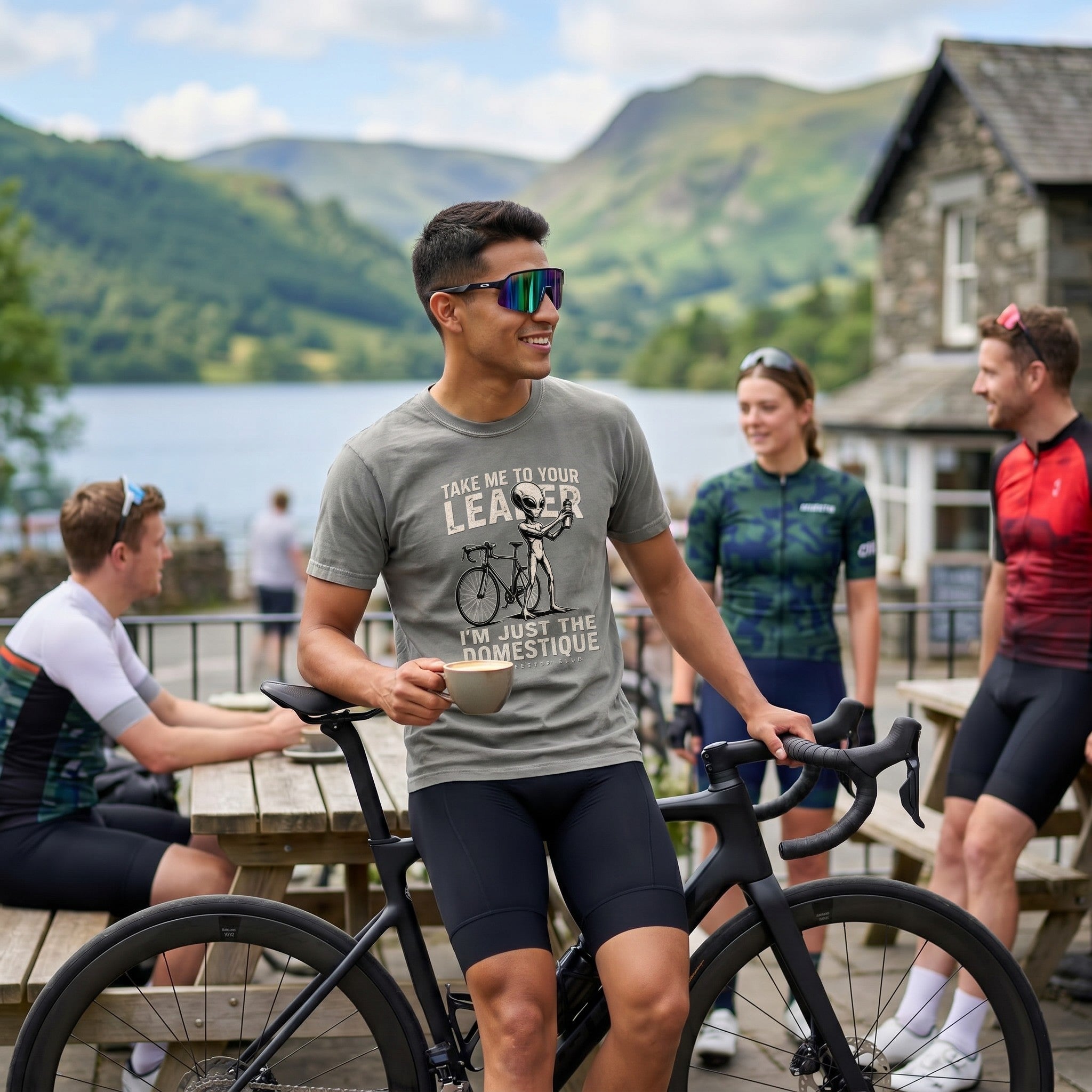 Domestique Alien Cycling T-Shirt — Grey lifestyle