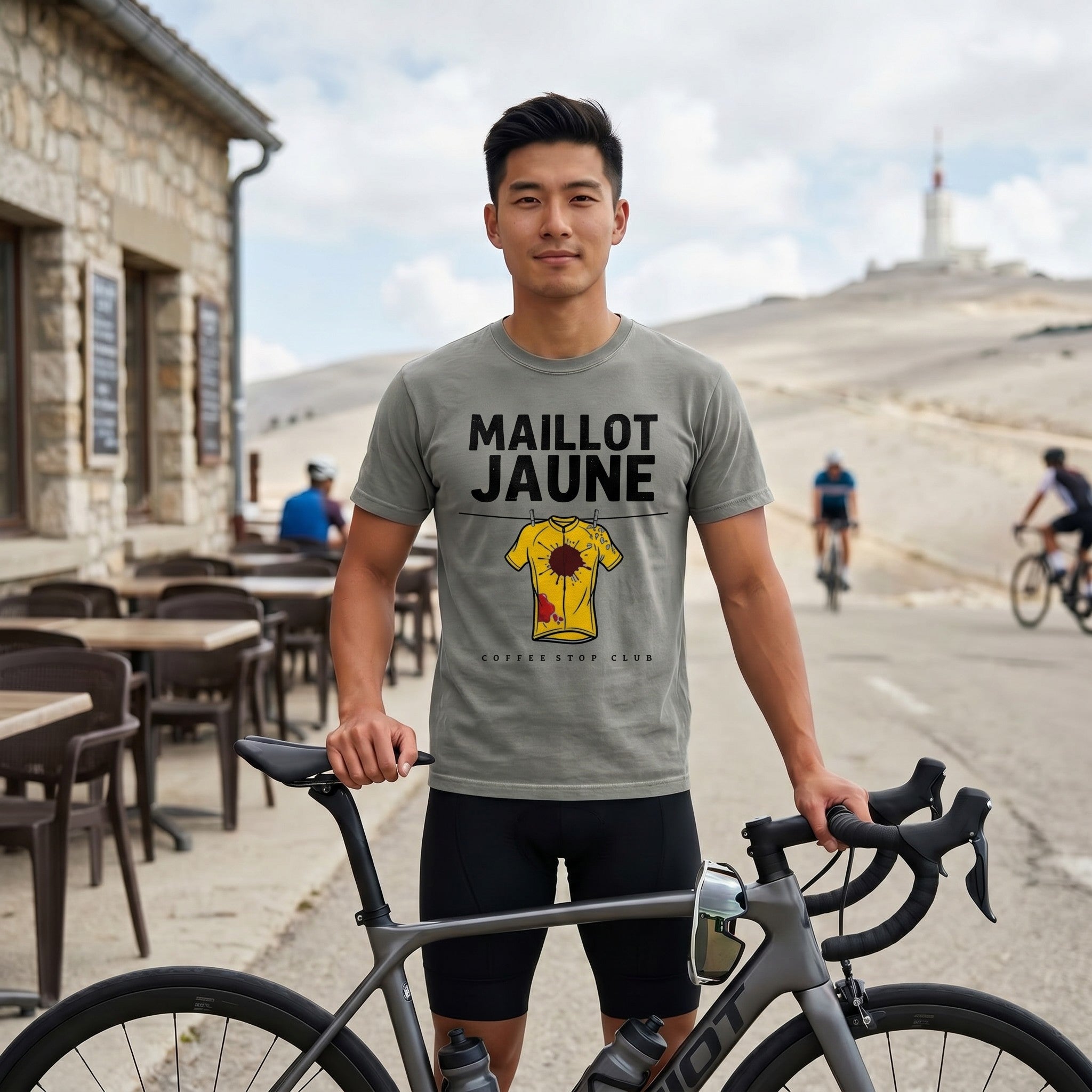 Yellow Jersey TdF Cyclist T-Shirt — Grey lifestyle
