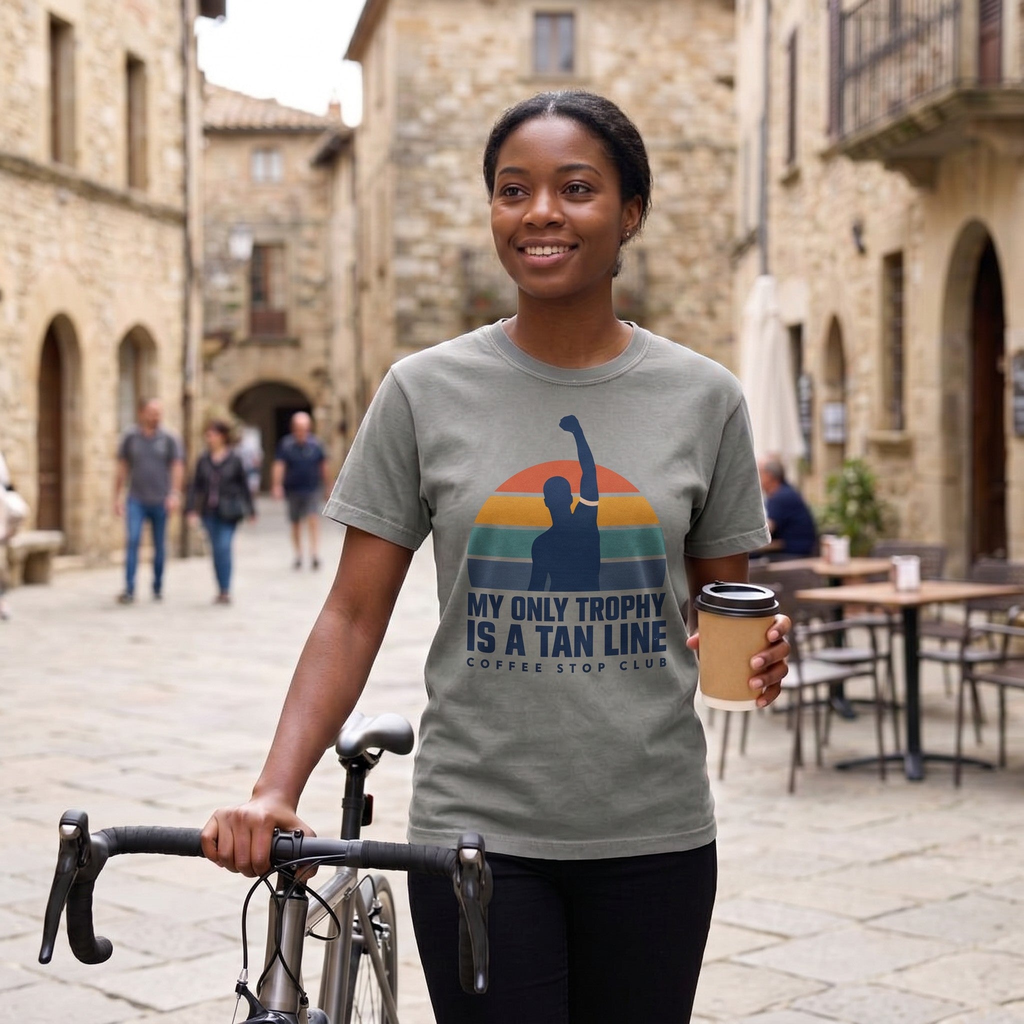Tan Line Trophy Cycling T-Shirt — Grey lifestyle