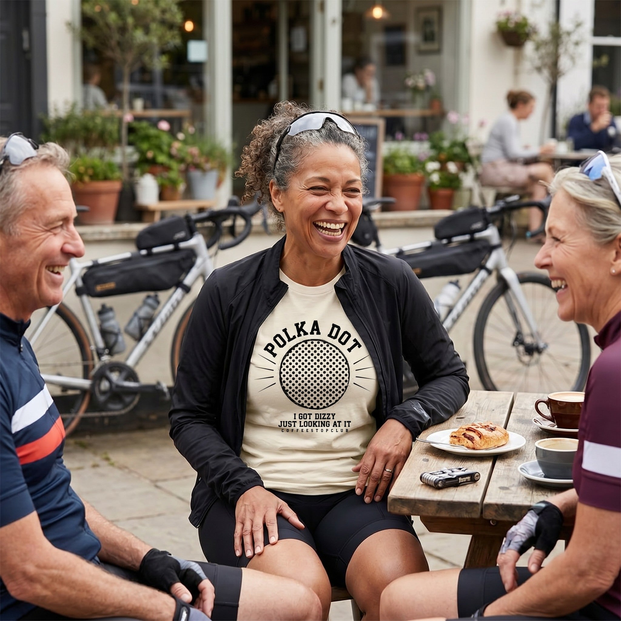 Polka Dot Yellow Cycling T-Shirt — Ivory lifestyle