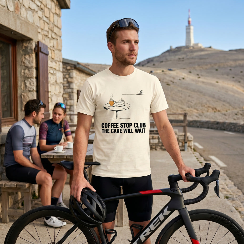 Cake Will Wait Cycling T-Shirt — Ivory lifestyle