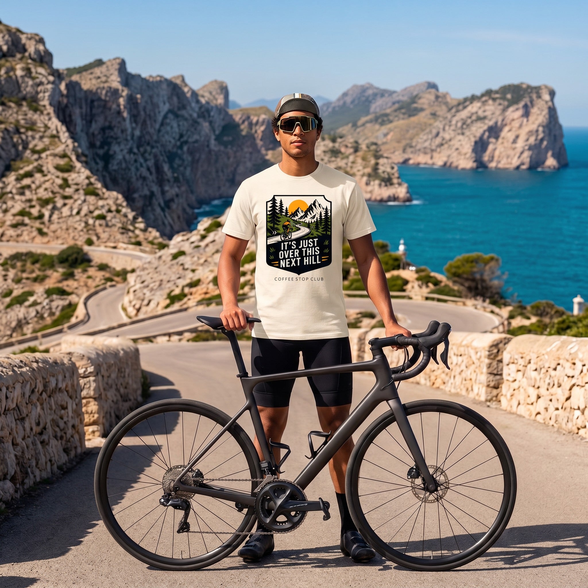 It's Just Over This Next Hill Cycling T-Shirt — Ivory lifestyle