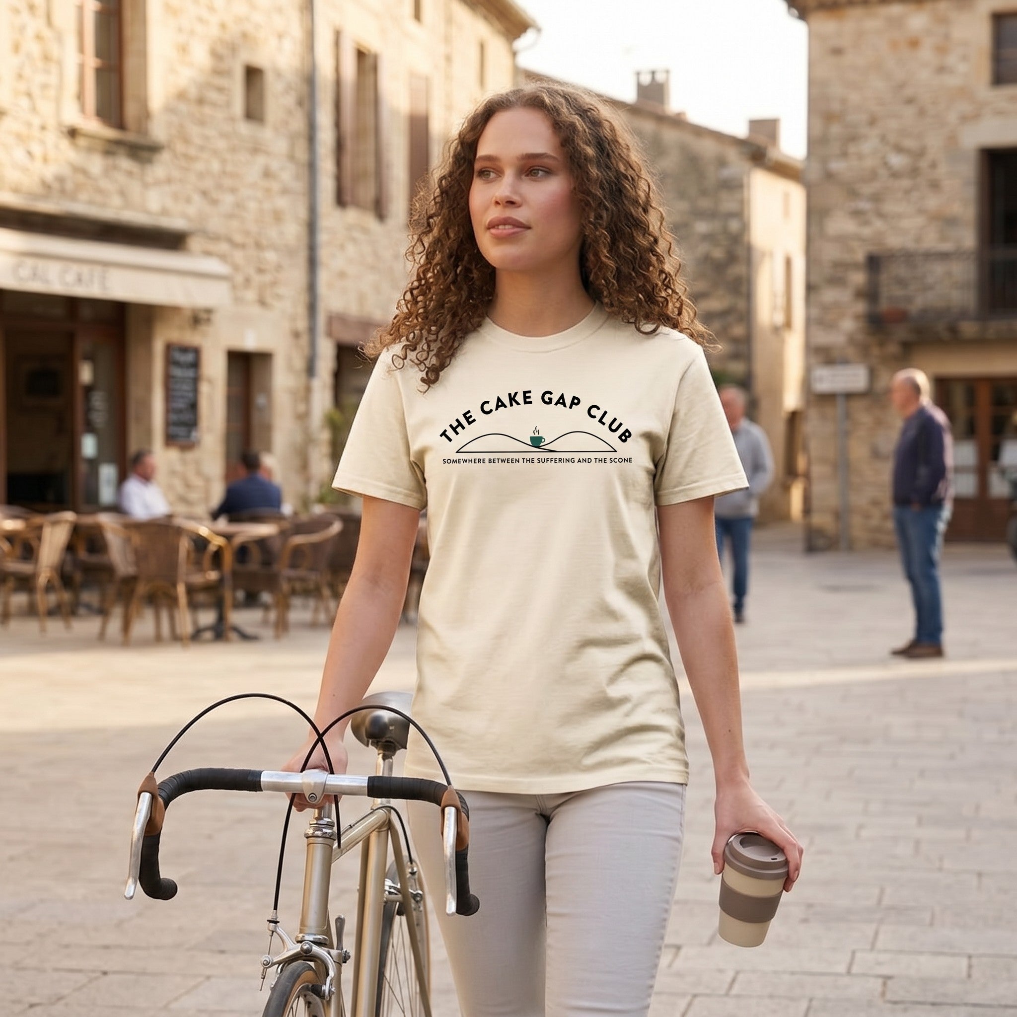 The Cake Gap Cyclist T-Shirt — Ivory lifestyle