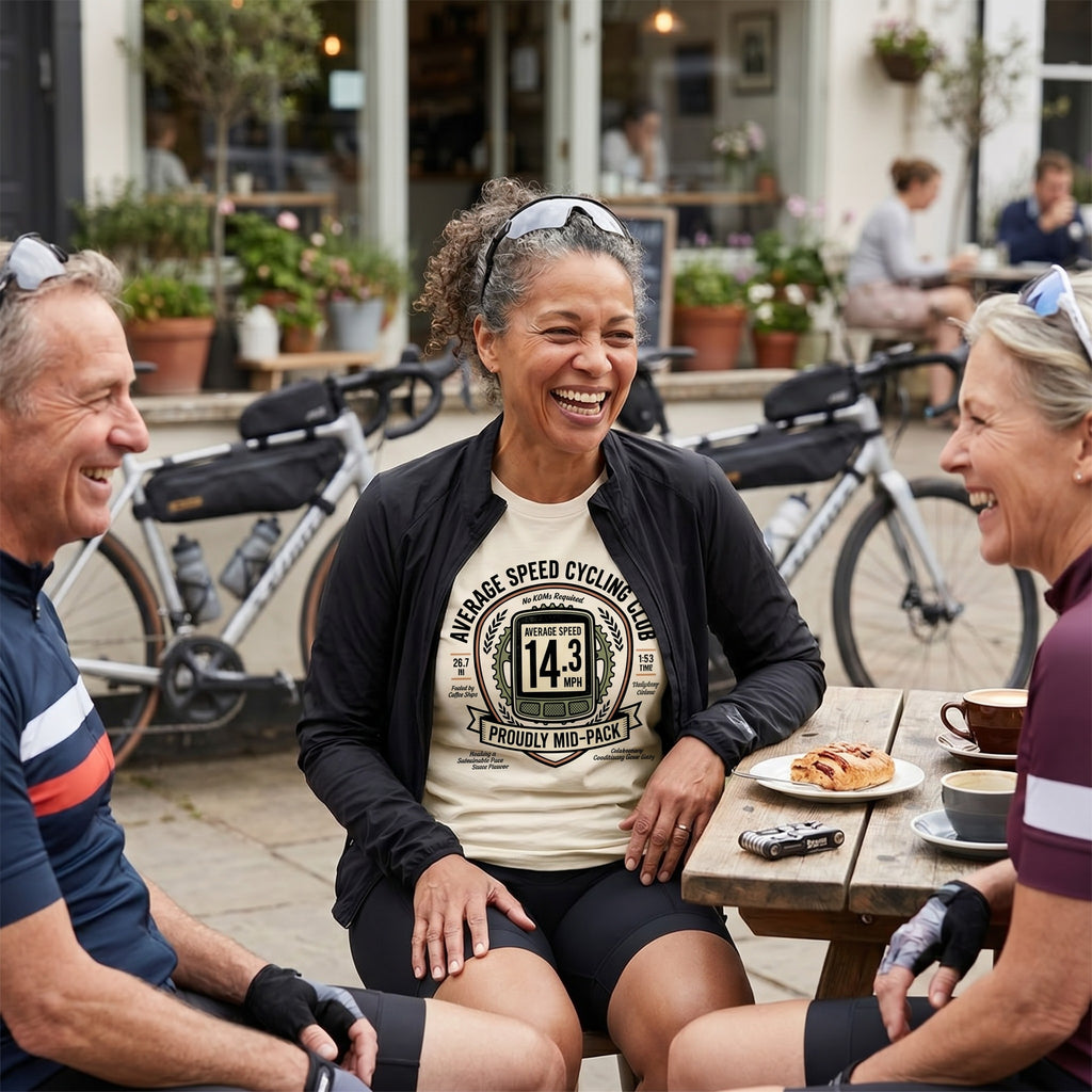 Average Speed Cycling T-Shirt — Ivory lifestyle