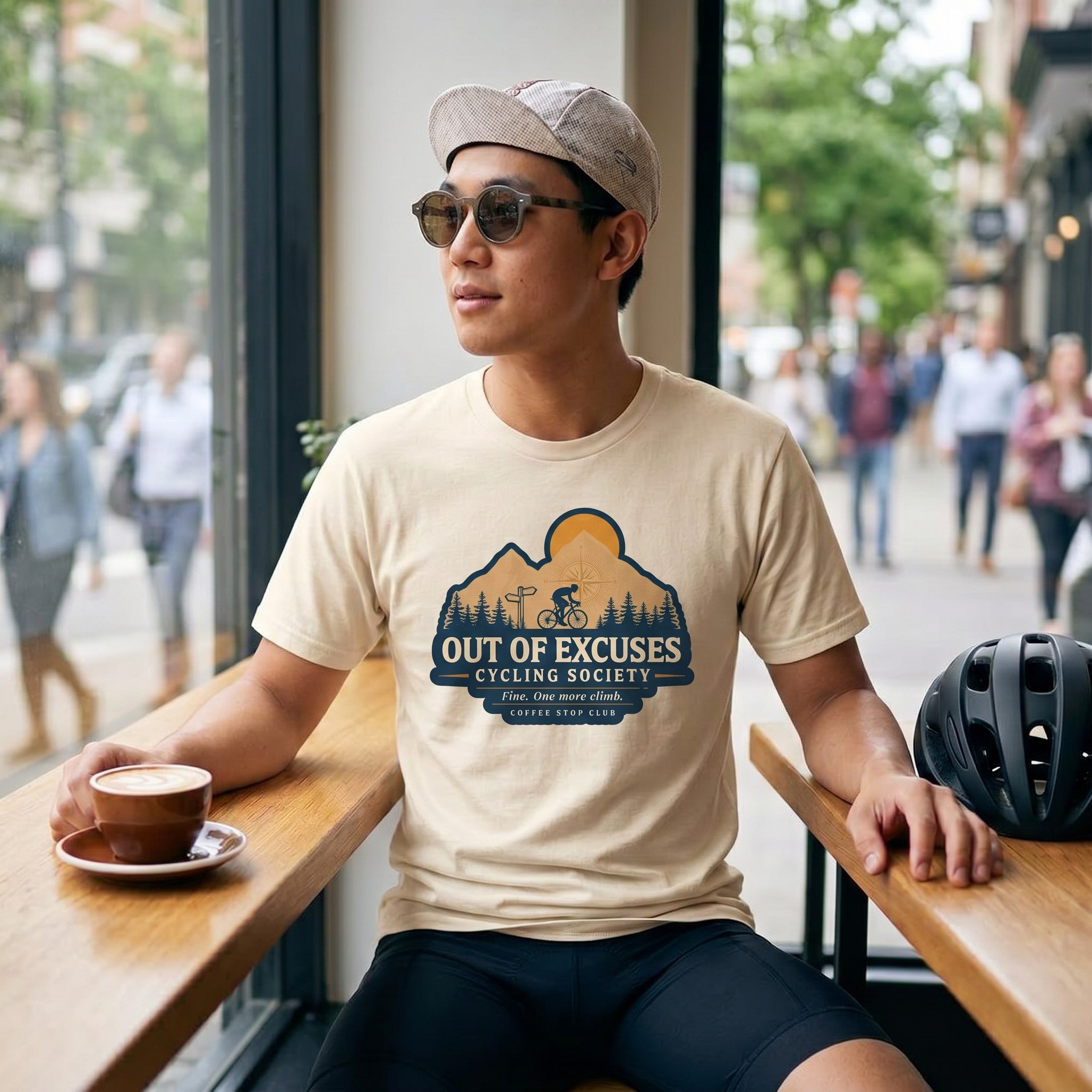 Out of Excuses Cyclist T-Shirt — Ivory lifestyle