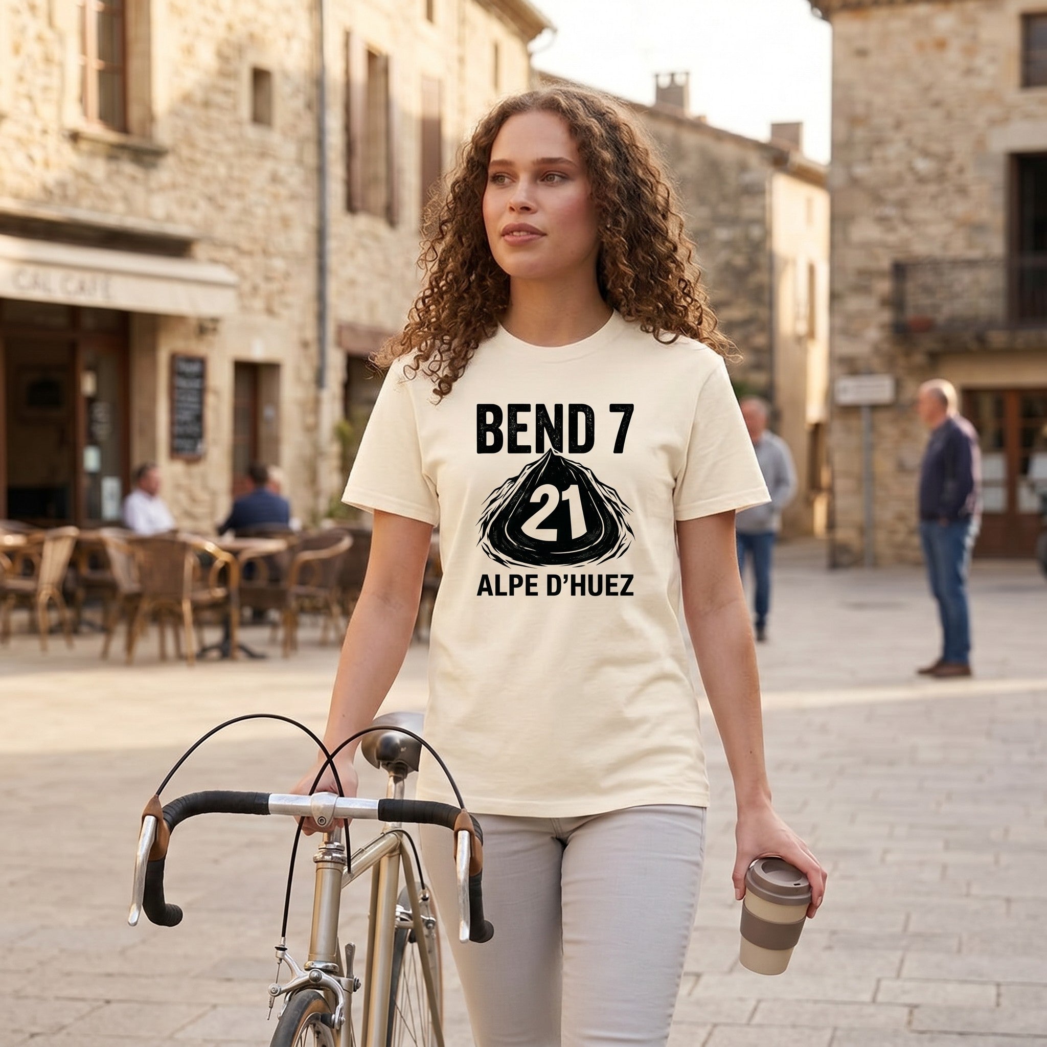 Bend 7 Alpe d'Huez Cyclist T-Shirt — Ivory lifestyle