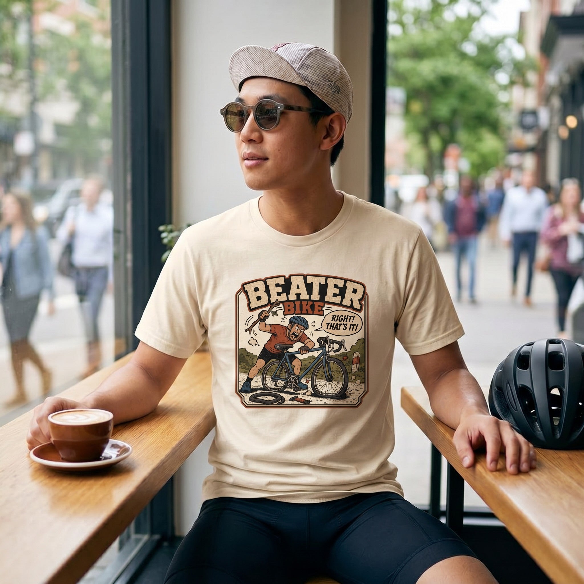 Beater Bike Comic T‑Shirt — Ivory lifestyle