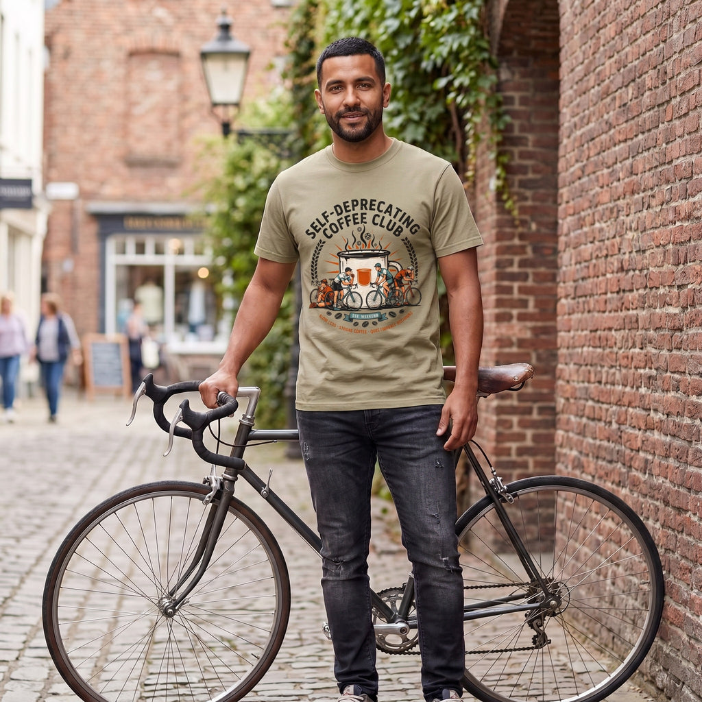 Self-Deprecating Cyclist T-Shirt — Khaki lifestyle