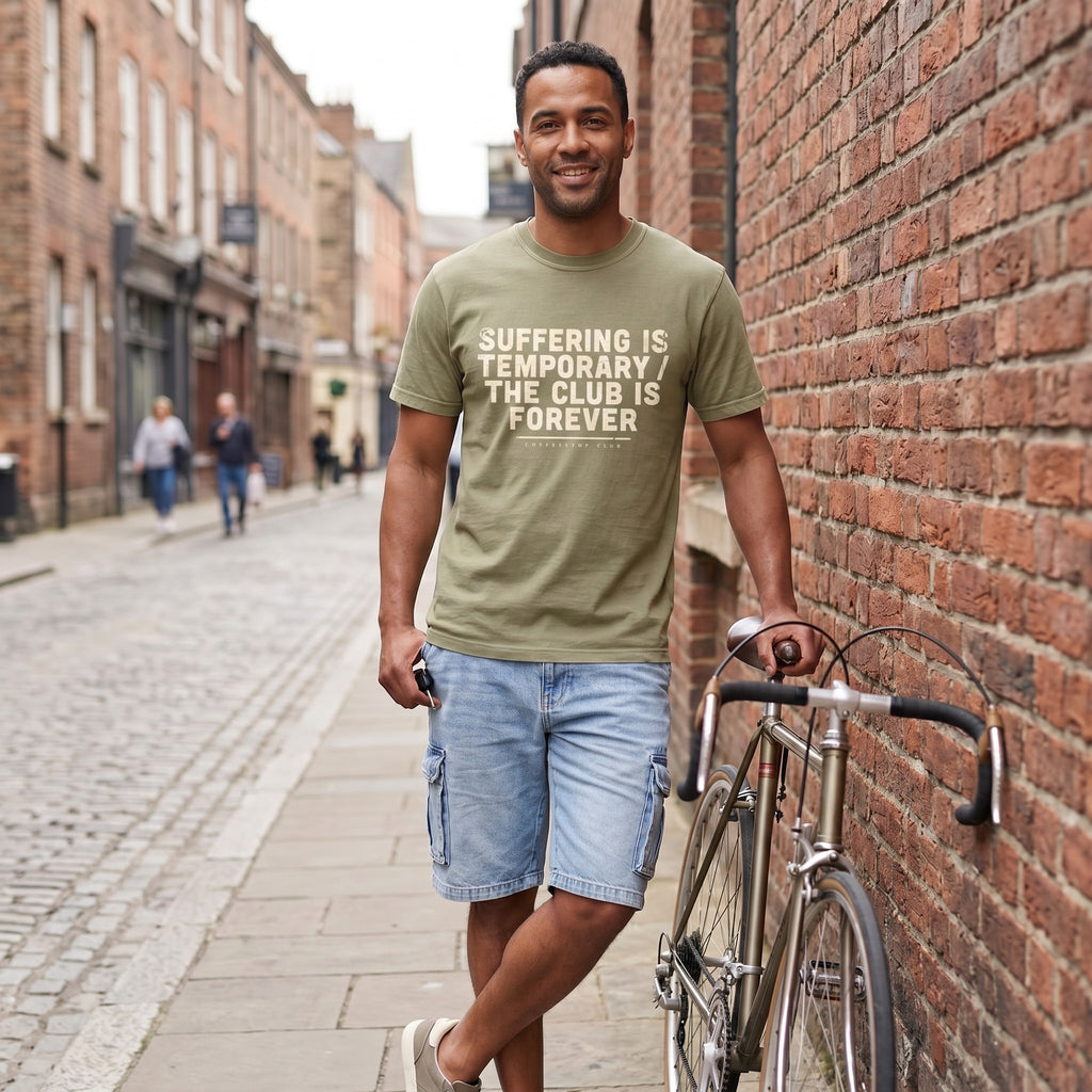 Suffering is Temporary Cycling T‑Shirt — Khaki lifestyle