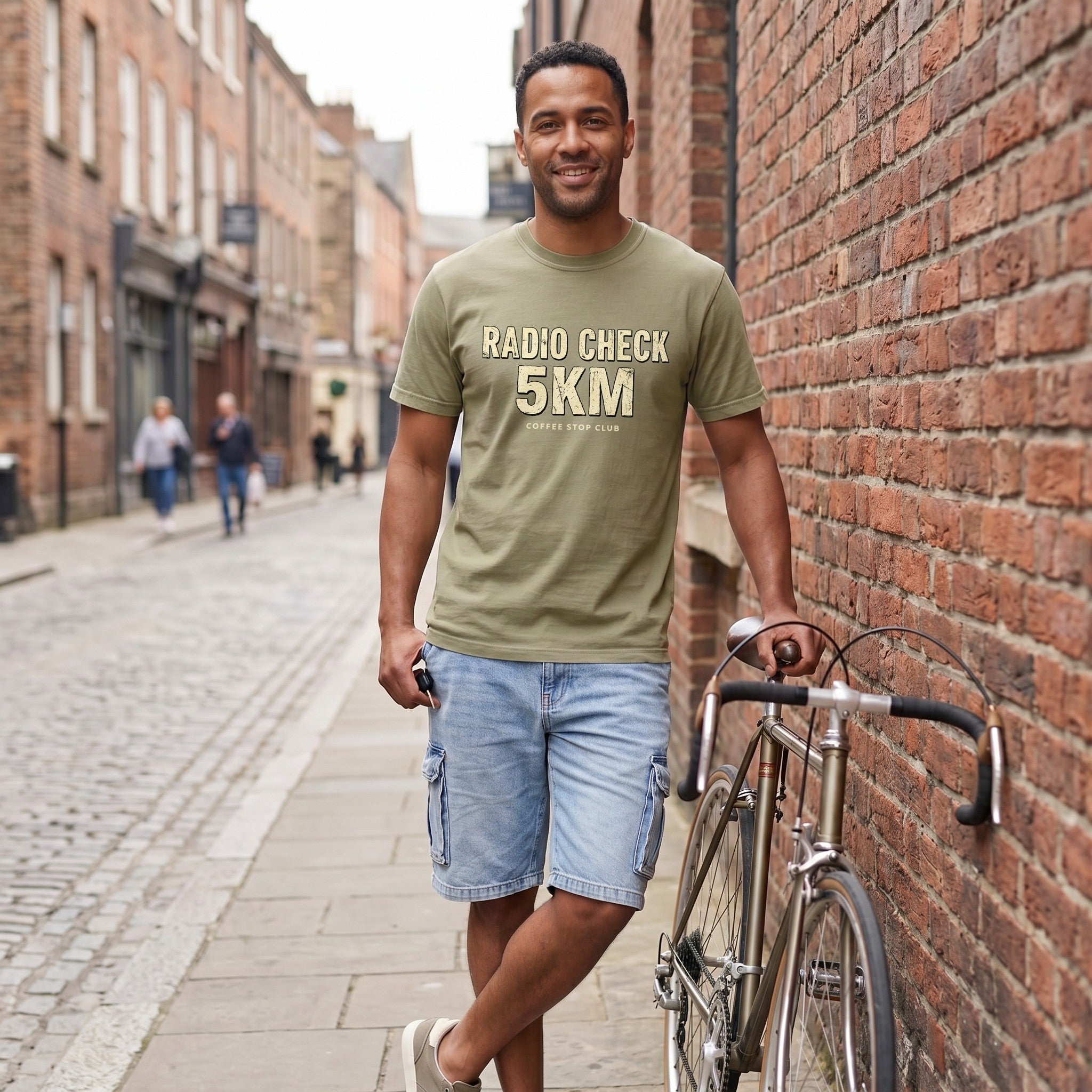 Radio Check 5Km Tour T‑Shirt — Khaki lifestyle