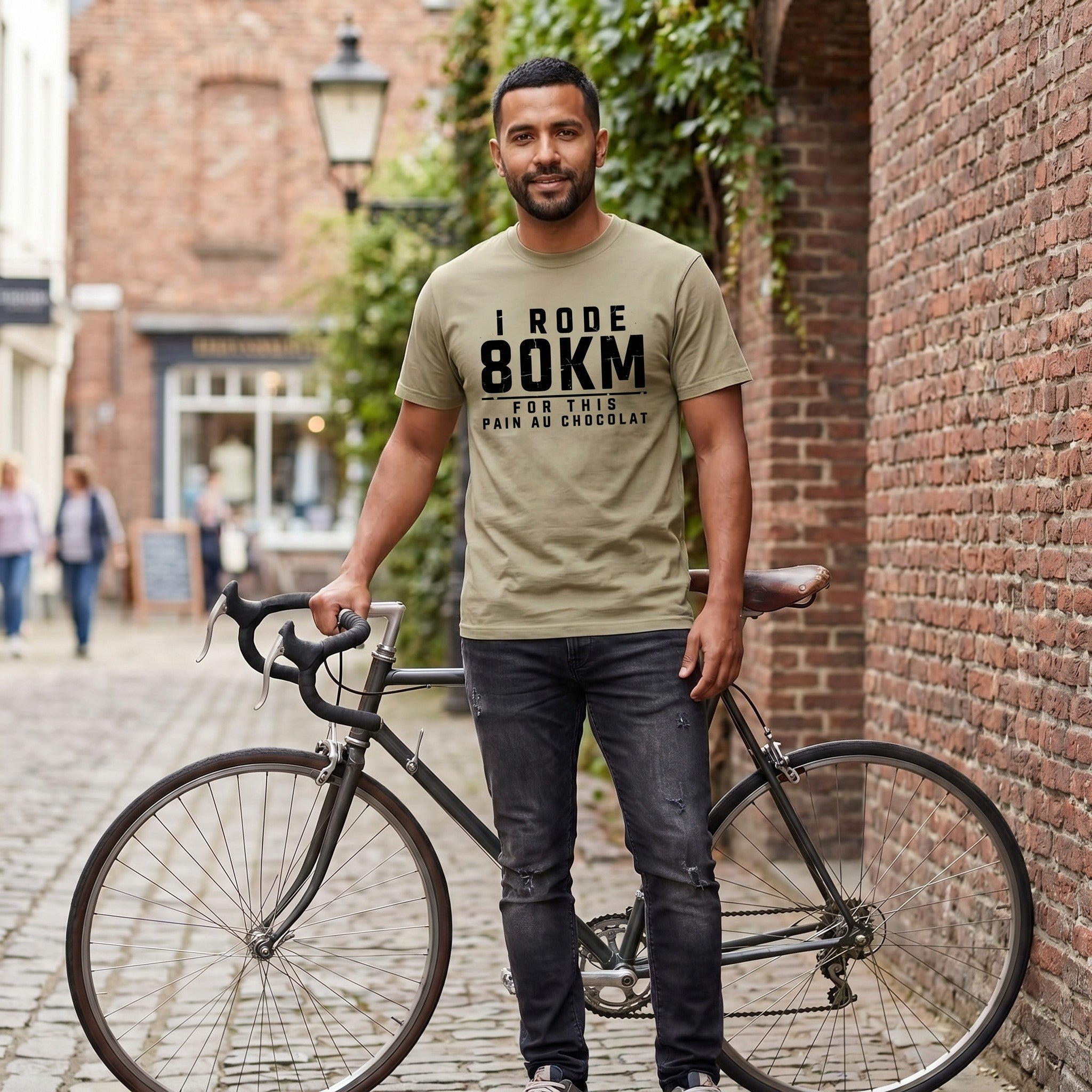 I Rode 800km For a Pain au Chocolat T‑Shirt — Khaki lifestyle