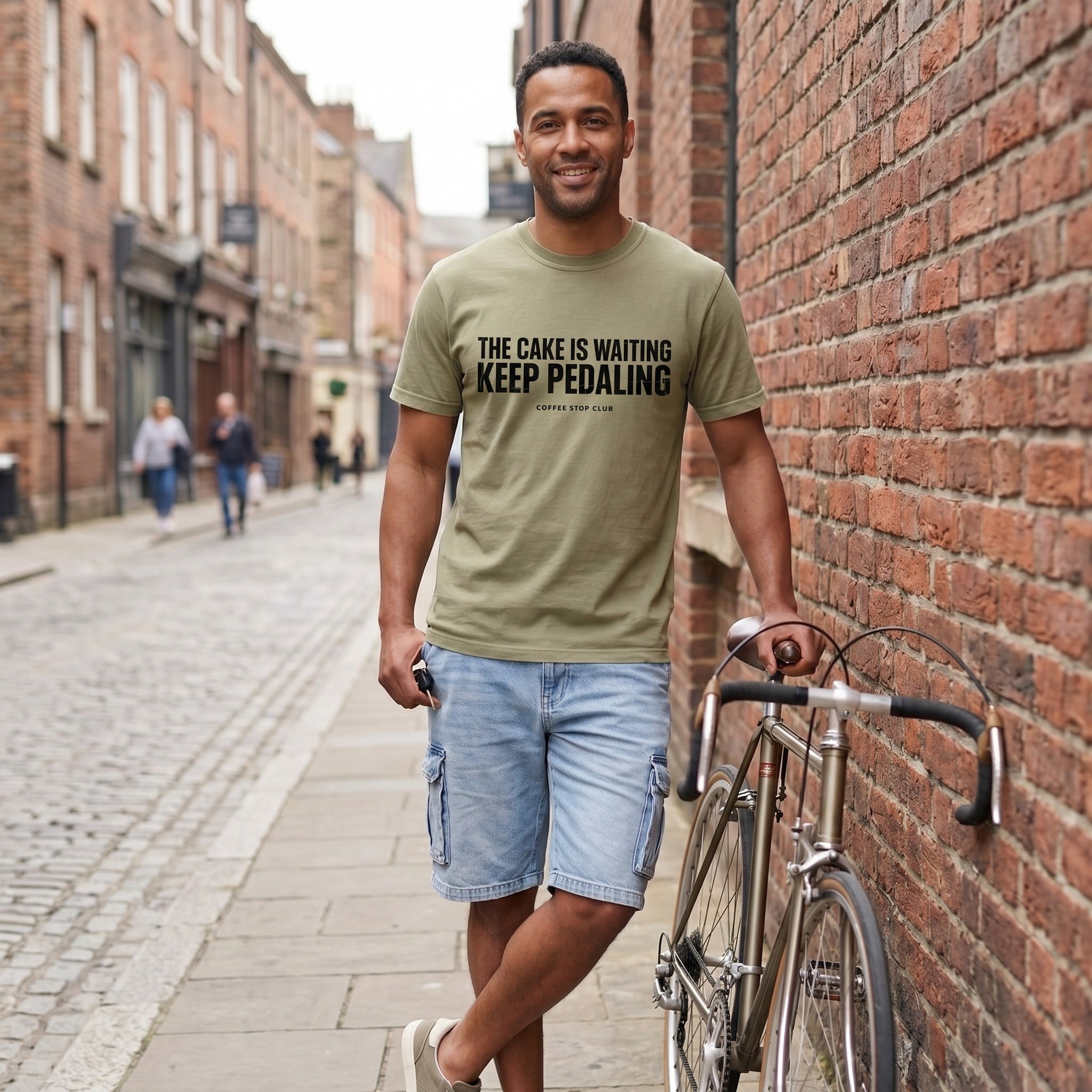 The Cake is Waiting T‑Shirt — Khaki lifestyle