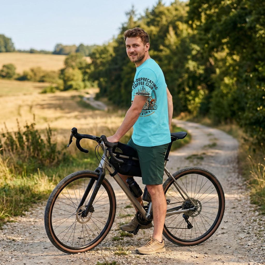 Self-Deprecating Cyclist T-Shirt — Lagoon Blue lifestyle