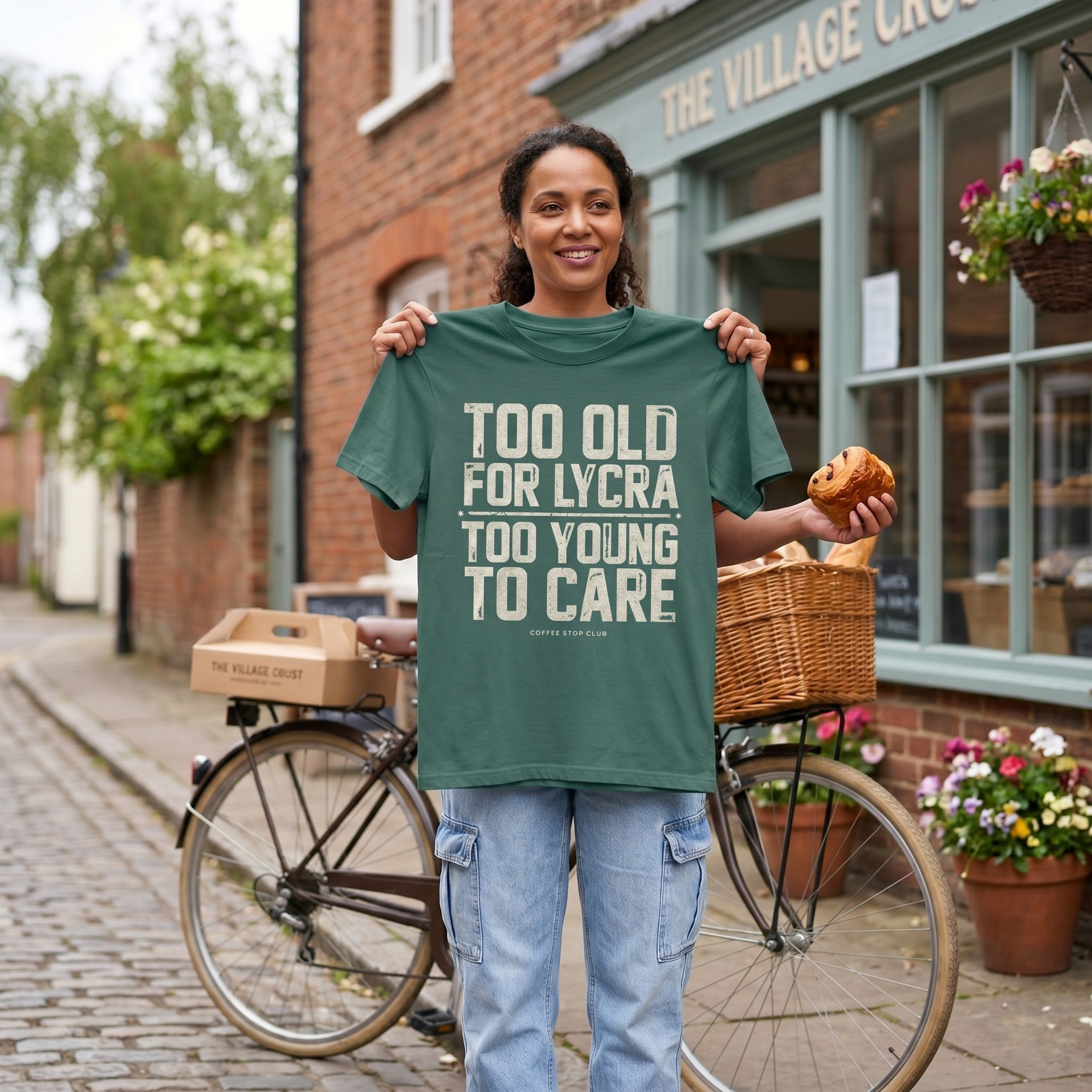 Too Old to Care T‑Shirt — Light Green lifestyle