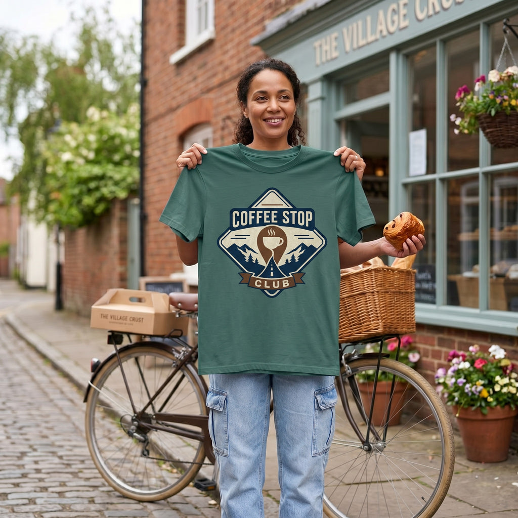 The Coffee Stop Club T‑Shirt — Light Green lifestyle