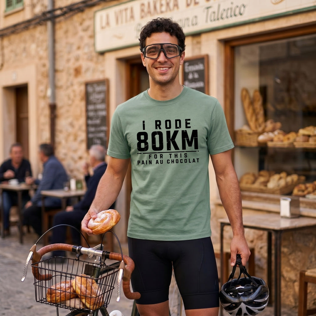 I Rode 800km For a Pain au Chocolat T‑Shirt — Light Green lifestyle