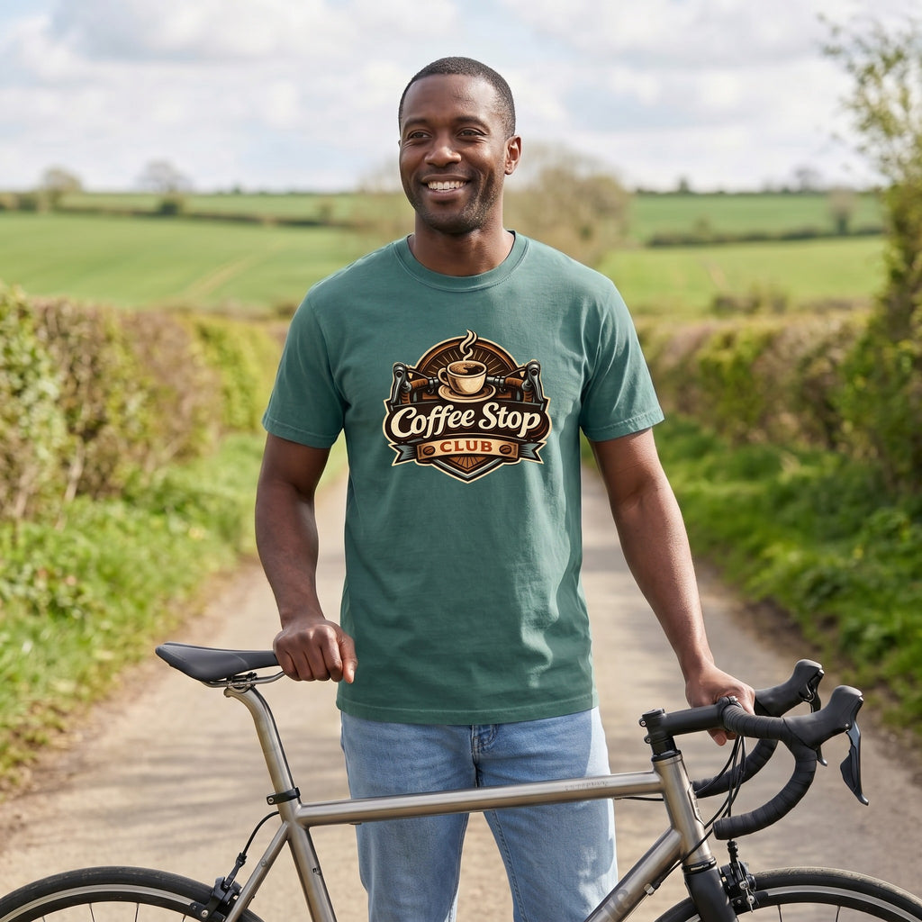 Vintage Coffee Stop Club T‑Shirt — Light Green lifestyle