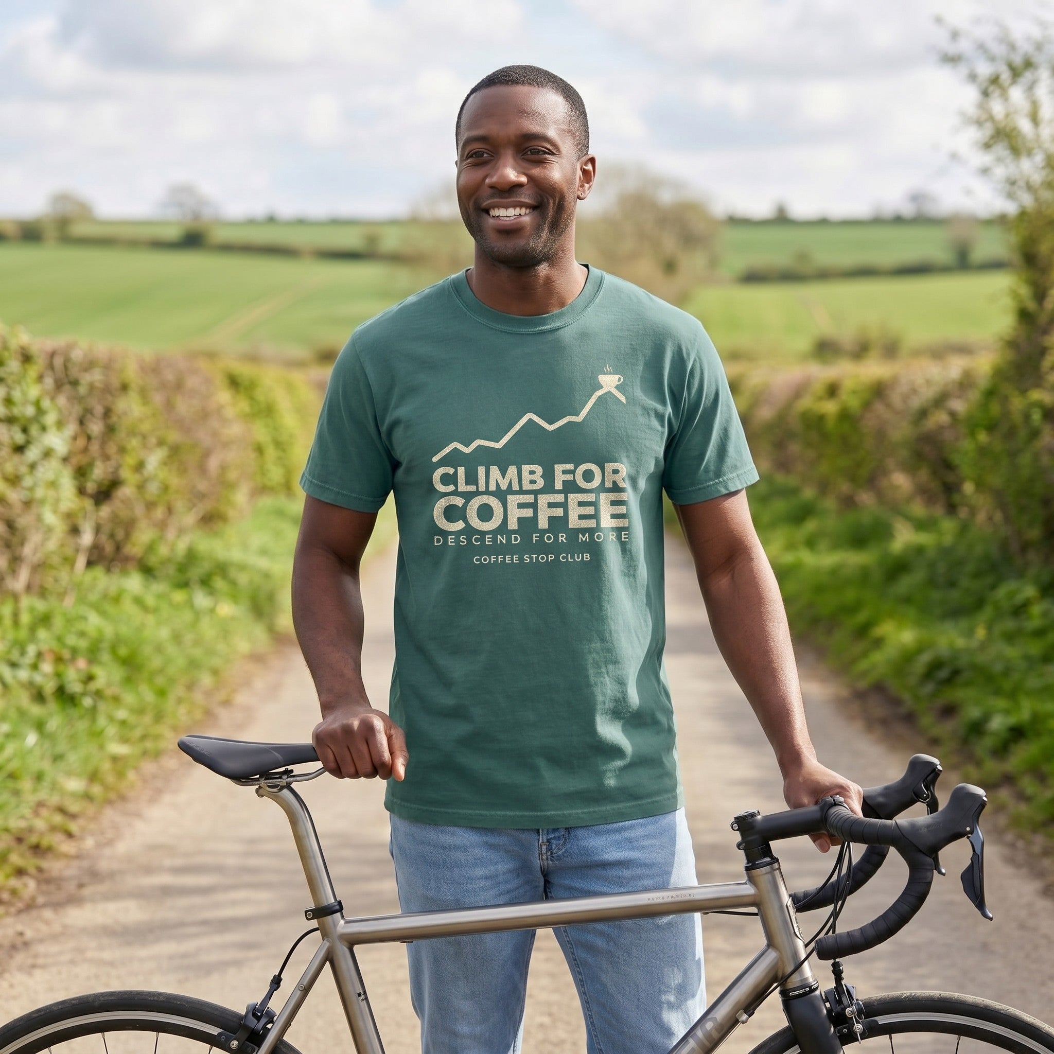 Climb For Coffee T‑Shirt — Light Green lifestyle