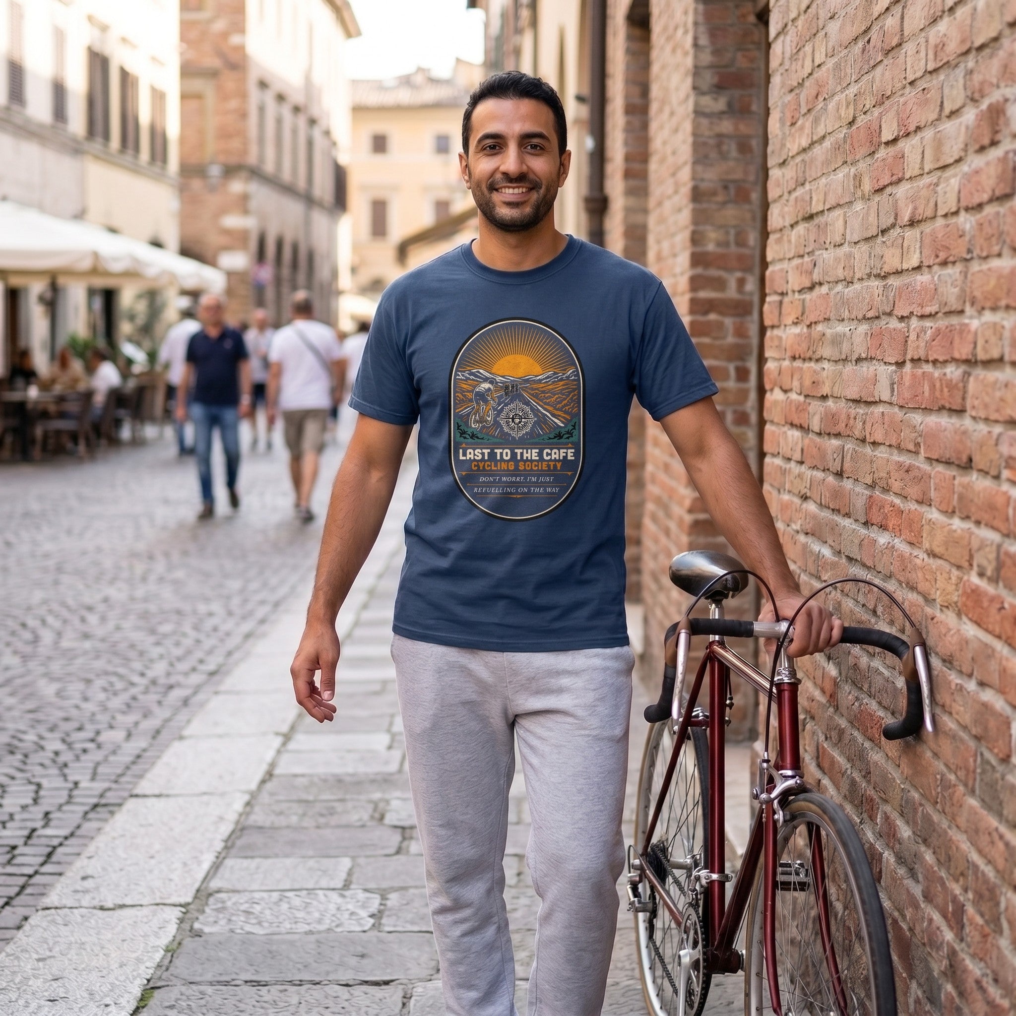 Last to the Café Cyclist T-Shirt — Midnight lifestyle