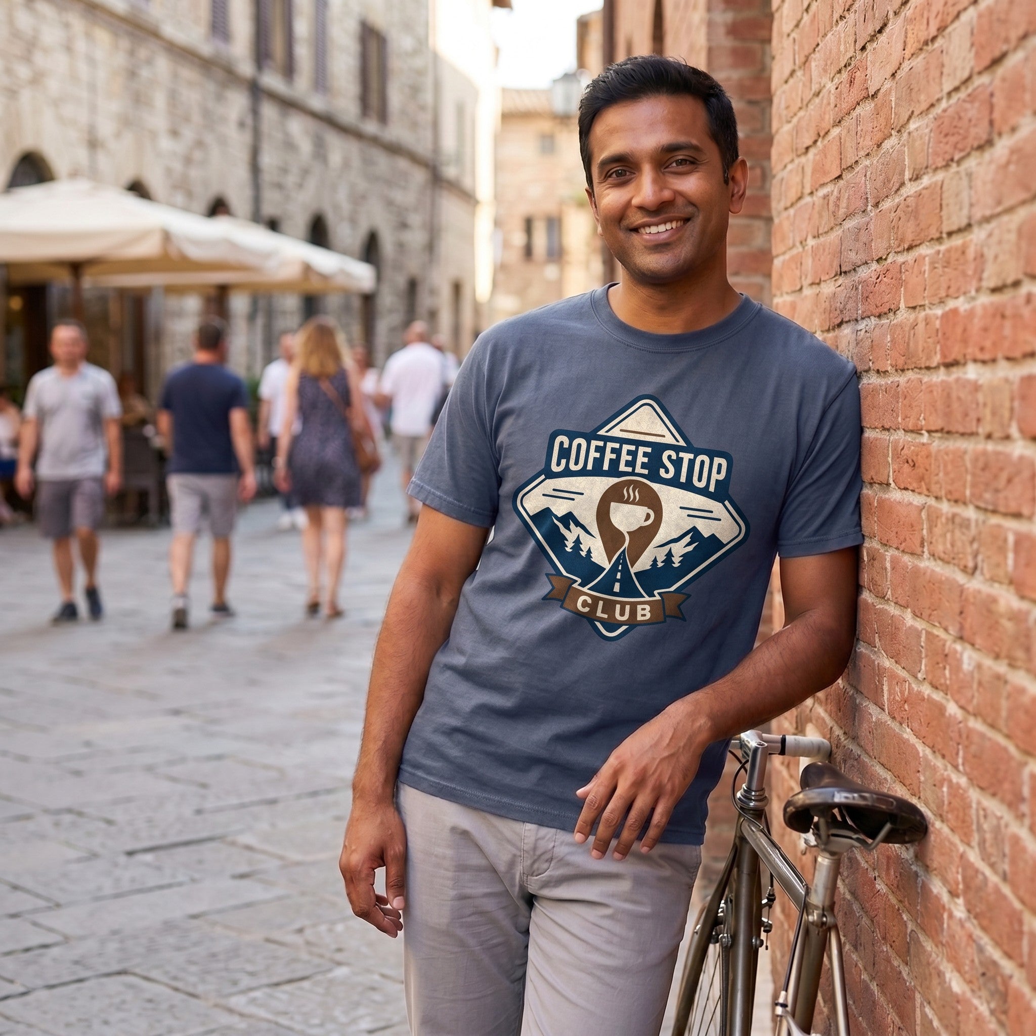 The Coffee Stop Club T‑Shirt — Midnight lifestyle