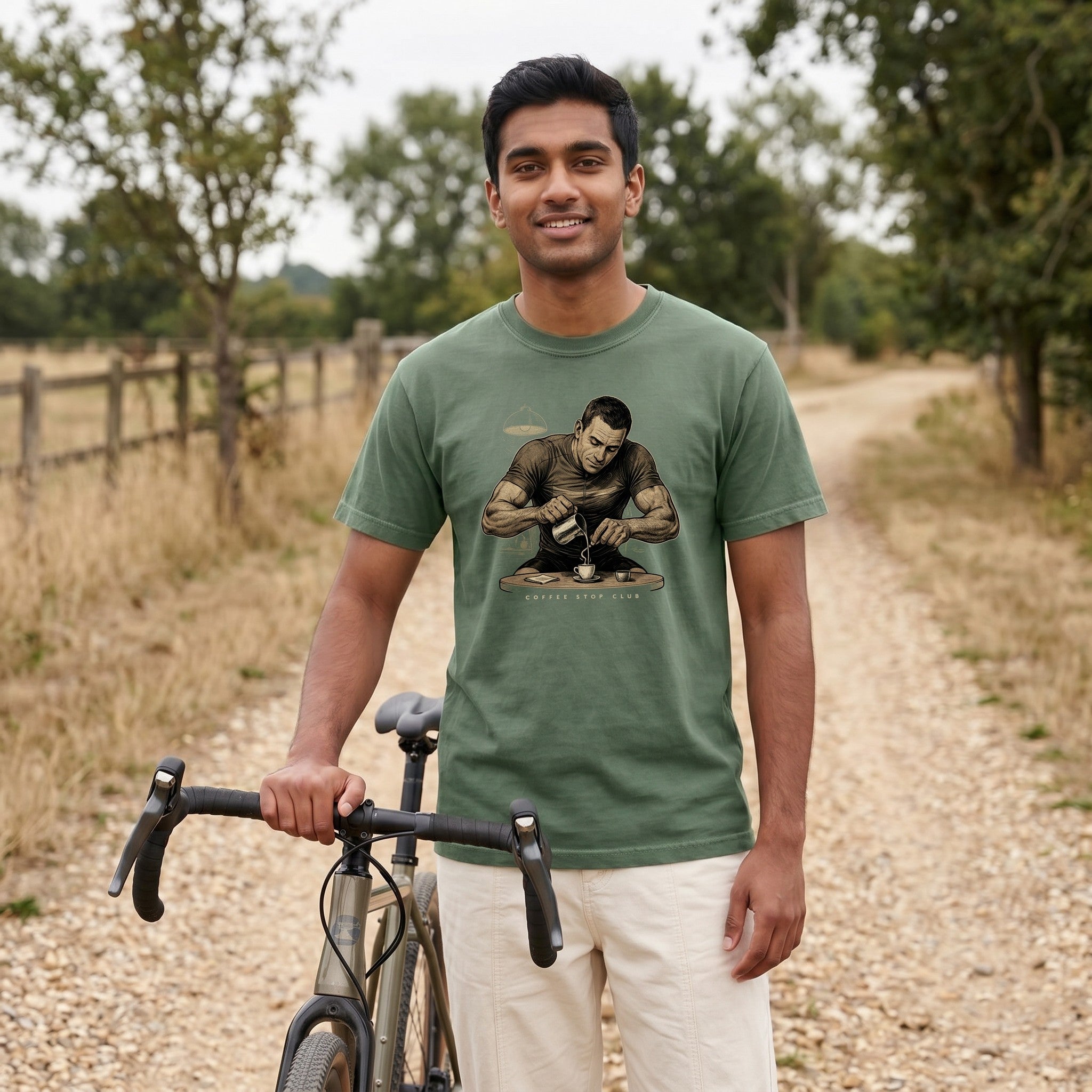 Espresso Stop Cycling T-Shirt — Moss lifestyle