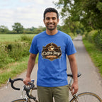 Vintage Coffee Stop Club T‑Shirt — Mystic Blue lifestyle
