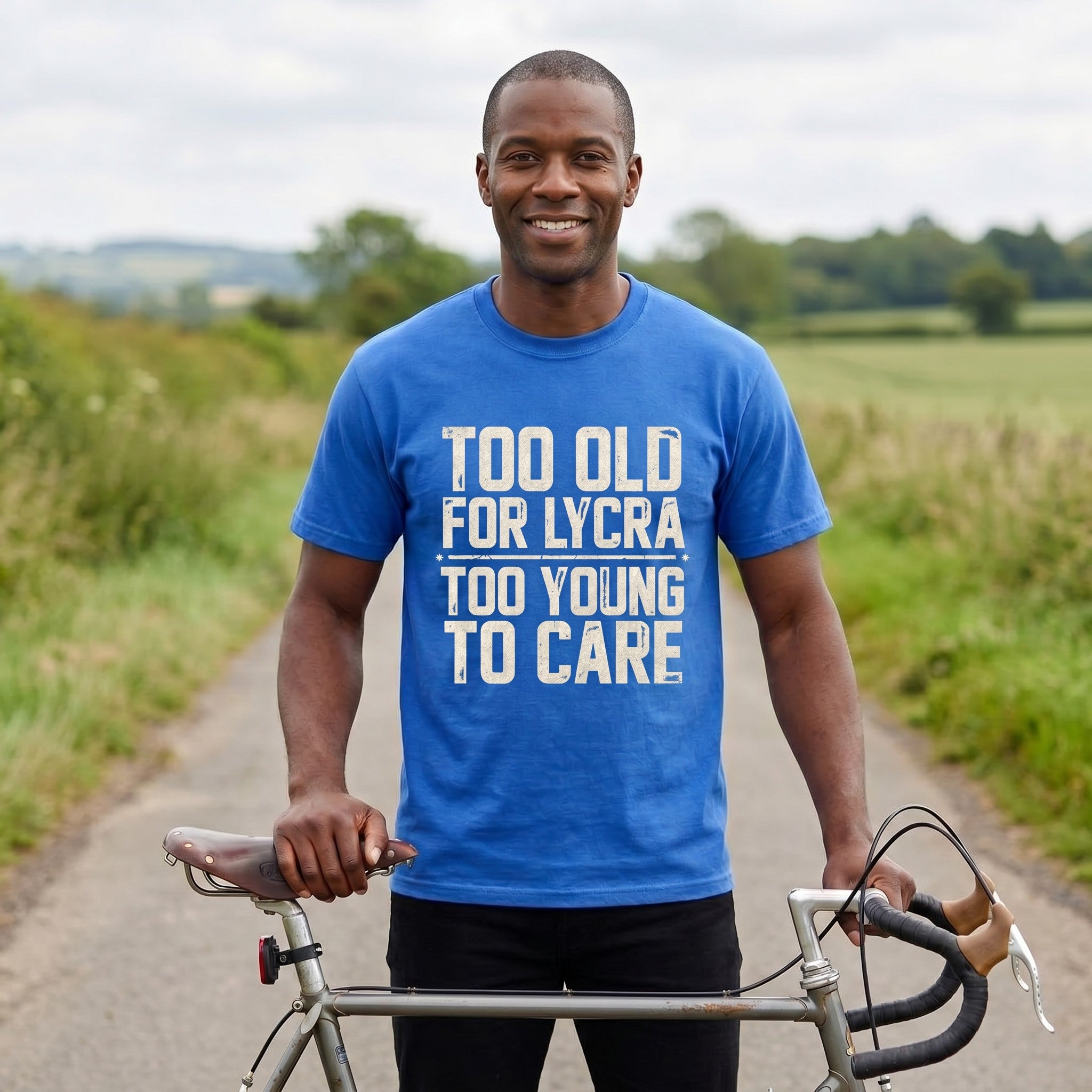 Too Old to Care T‑Shirt — Mystic Blue lifestyle