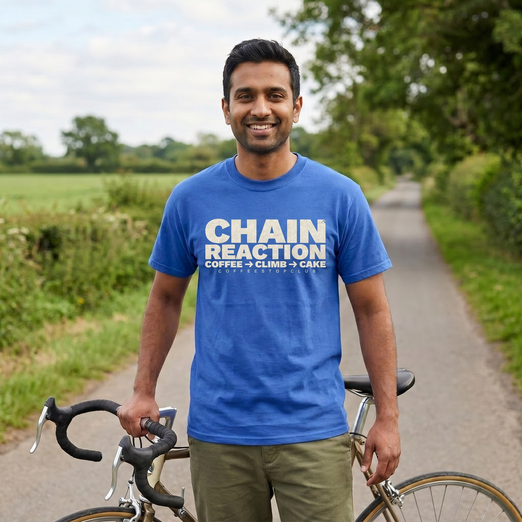 Chain Reaction T‑Shirt — Mystic Blue lifestyle