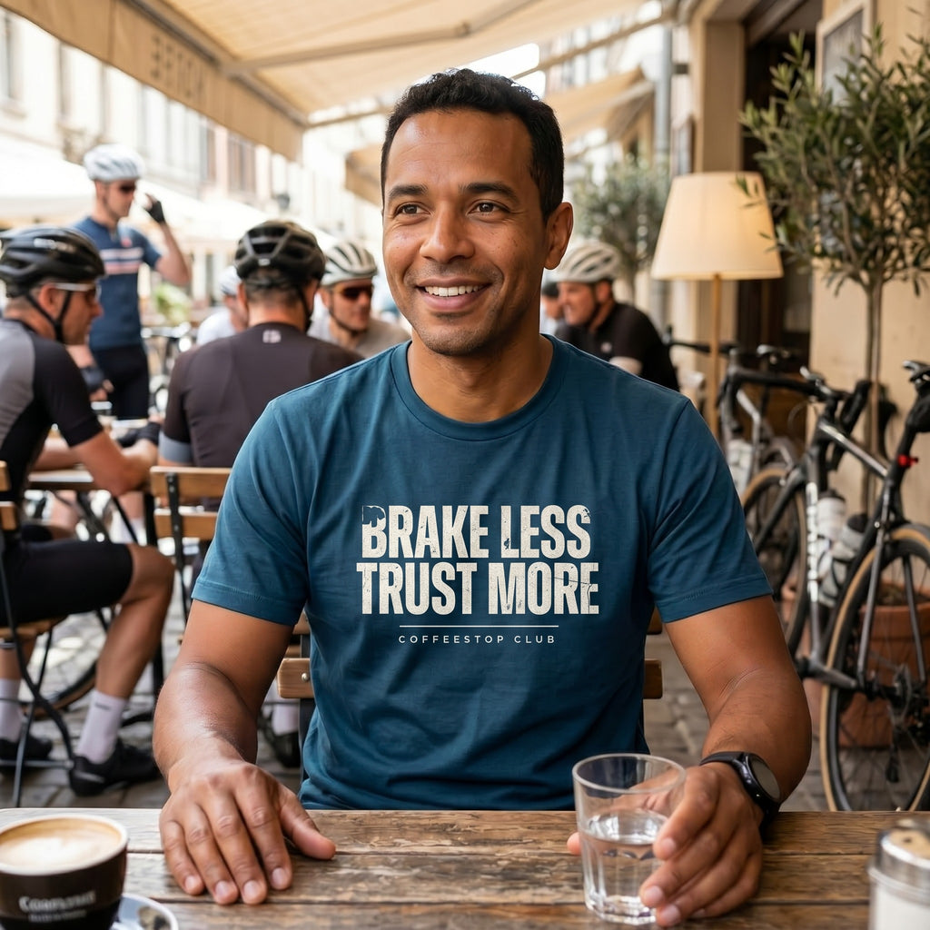 Brake Less Trust More T‑Shirt — Navy lifestyle