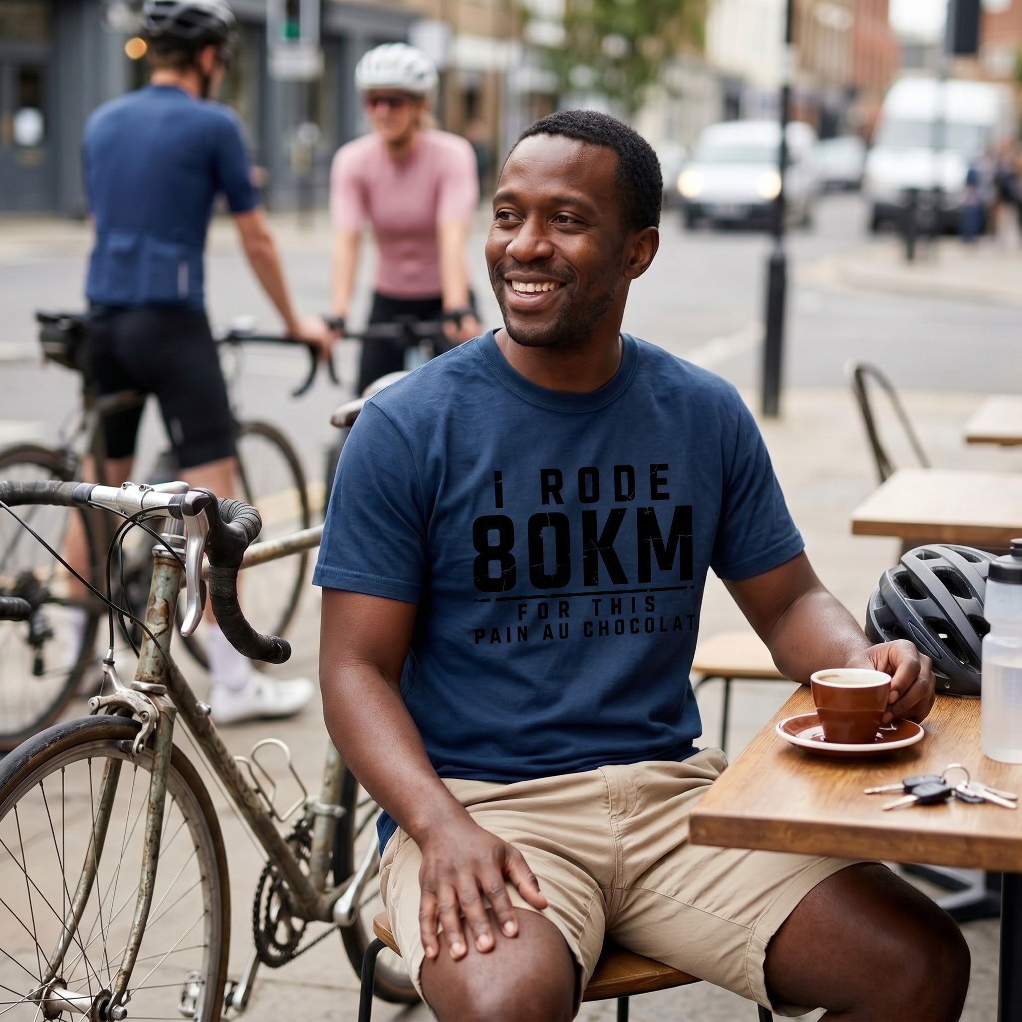 I Rode 800km For a Pain au Chocolat T‑Shirt — Navy lifestyle