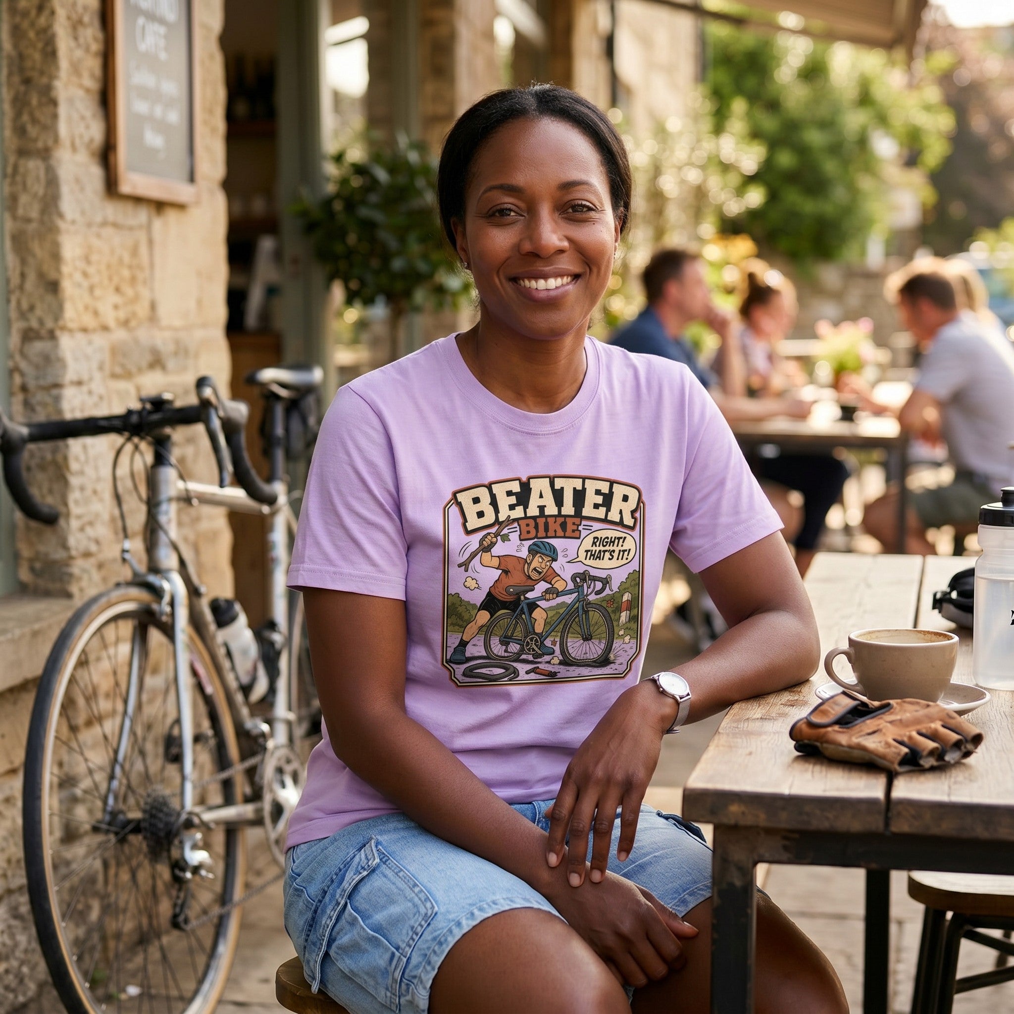 Beater Bike Comic T‑Shirt — Orchid lifestyle
