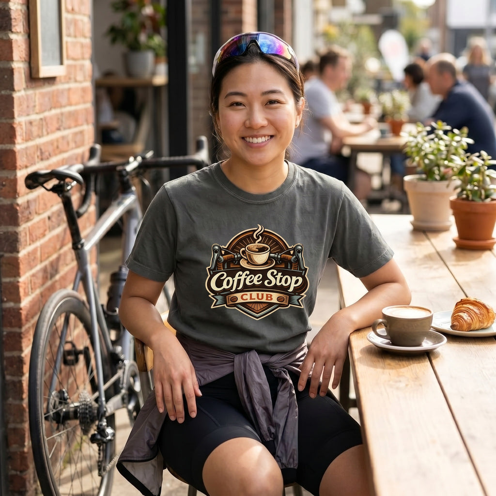 Vintage Coffee Stop Club T‑Shirt — Pepper lifestyle