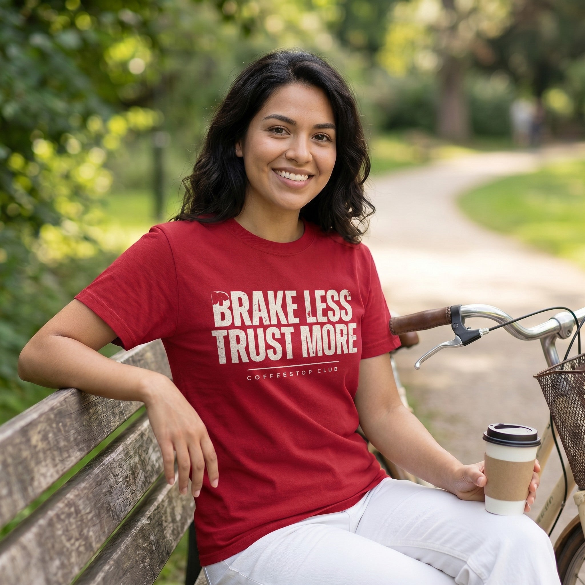 Brake Less Trust More T‑Shirt — Red lifestyle