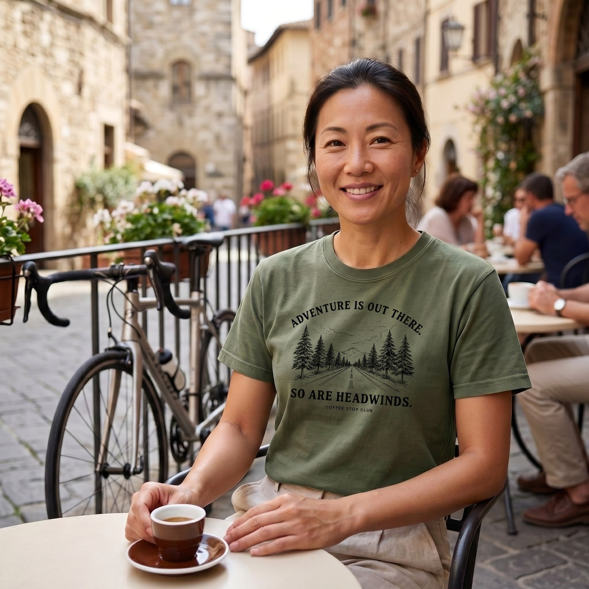 Adventure Is Out There Cycling T-Shirt — Sage lifestyle