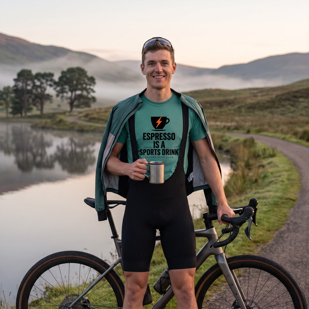 Espresso Is A Sports Drink Cycling T-Shirt — Seafoam lifestyle