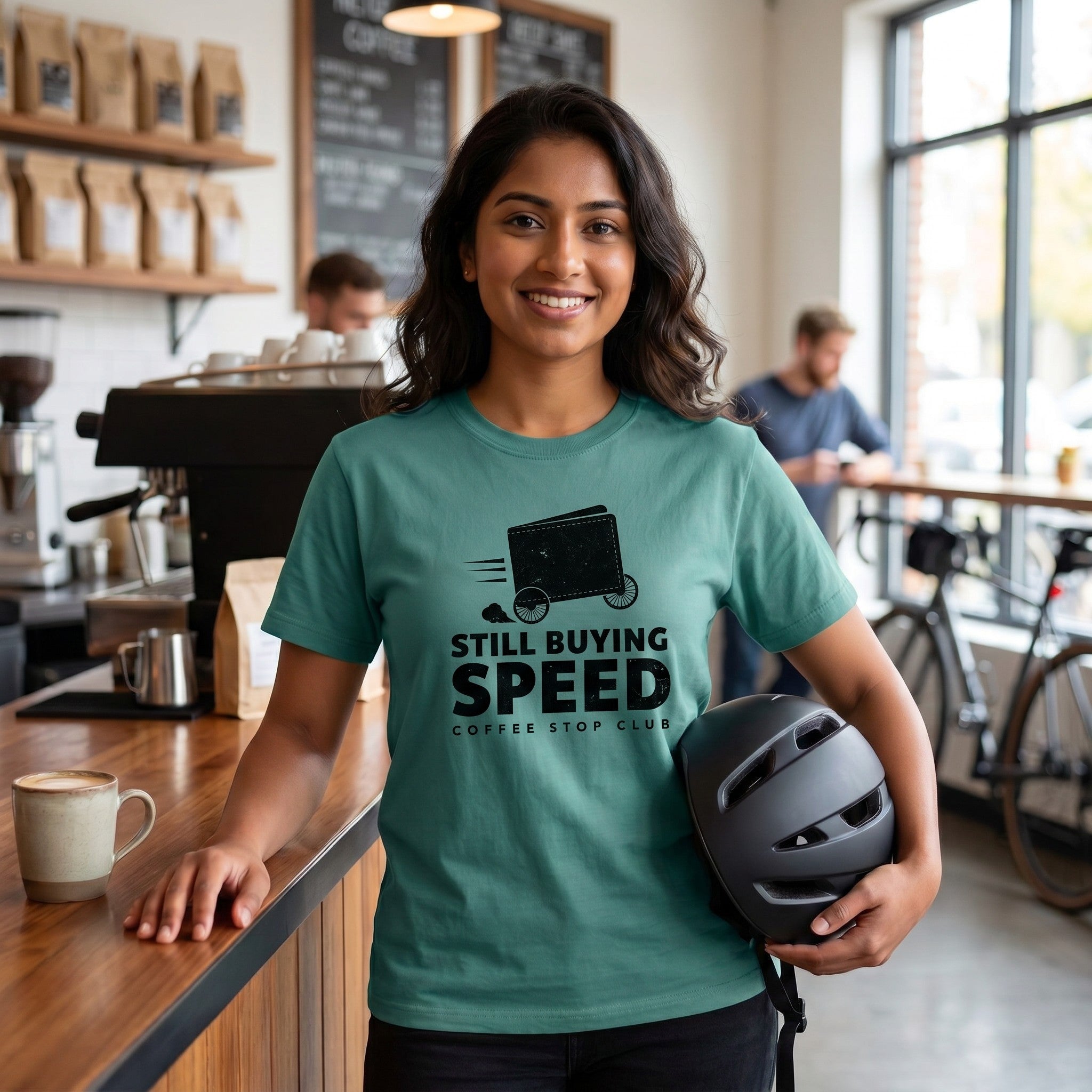 Still Buying Speed Cycling T-Shirt — Seafoam lifestyle