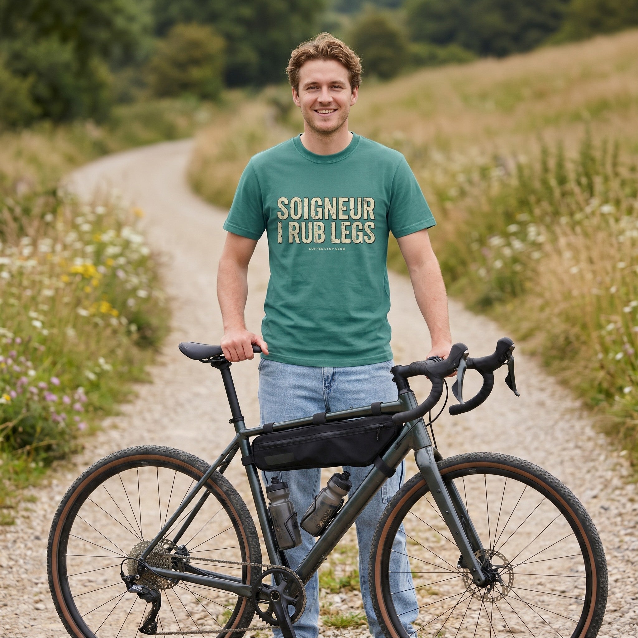 Soigneur Leg Rub Tour T‑Shirt — Seafoam lifestyle