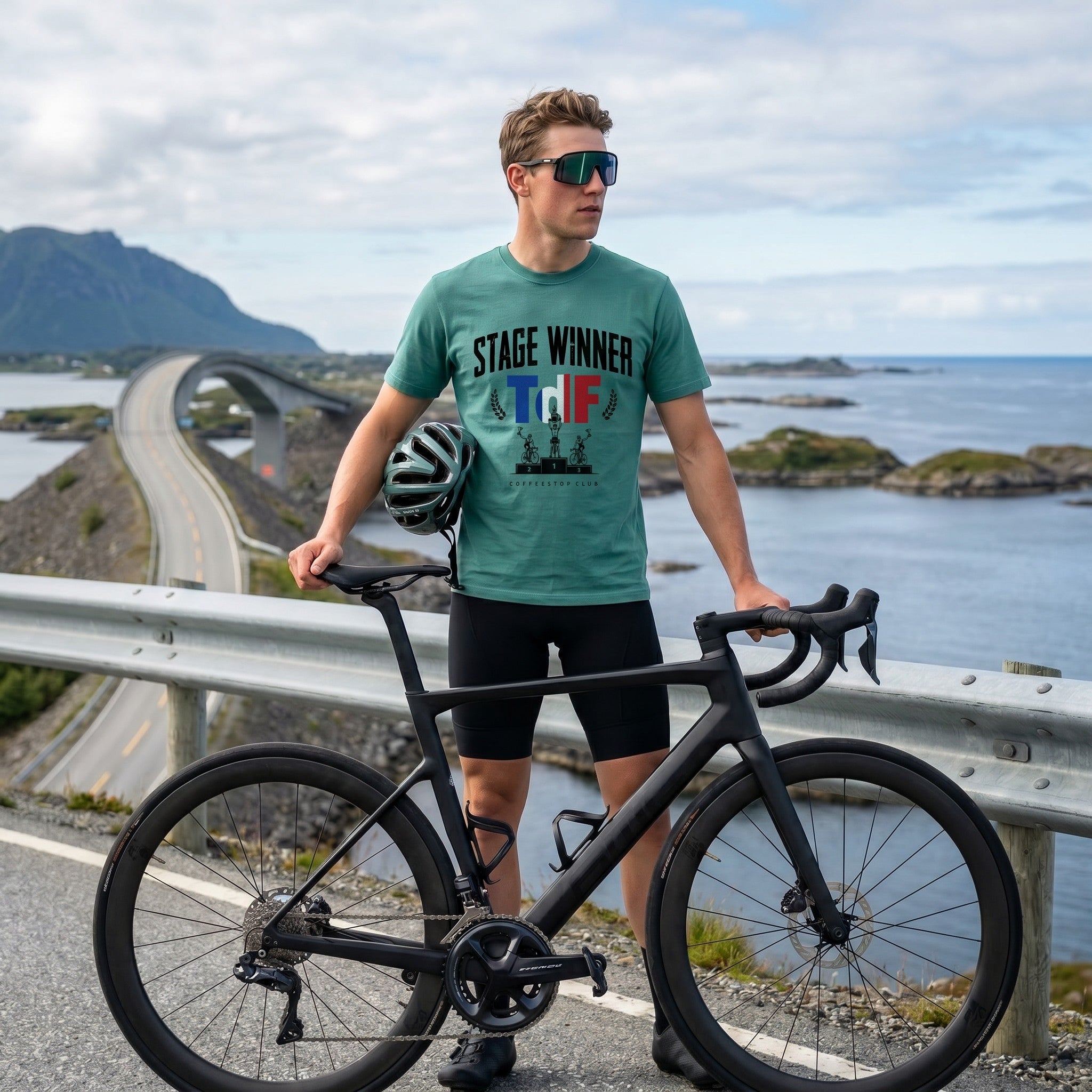 Stage Winner TdF Cycling T-Shirt — Seafoam lifestyle