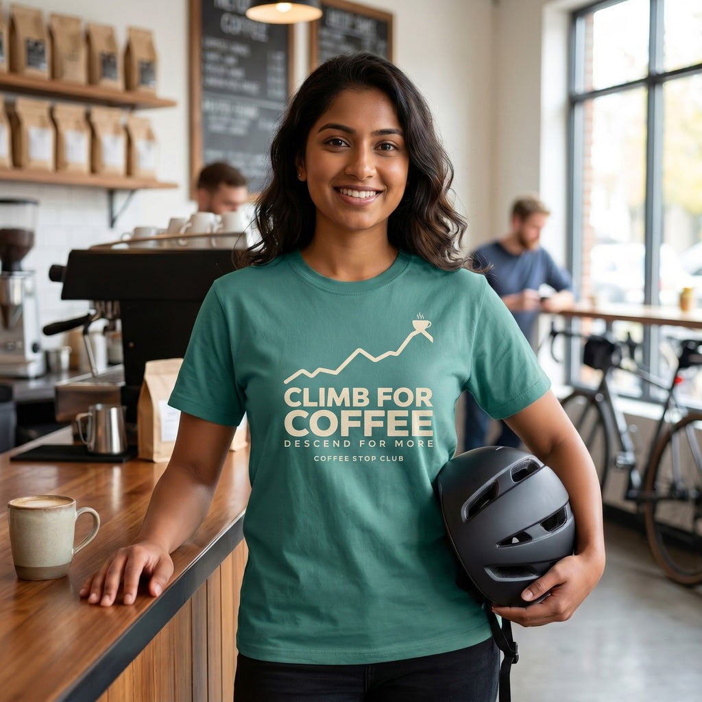 Climb For Coffee T‑Shirt — Seafoam lifestyle