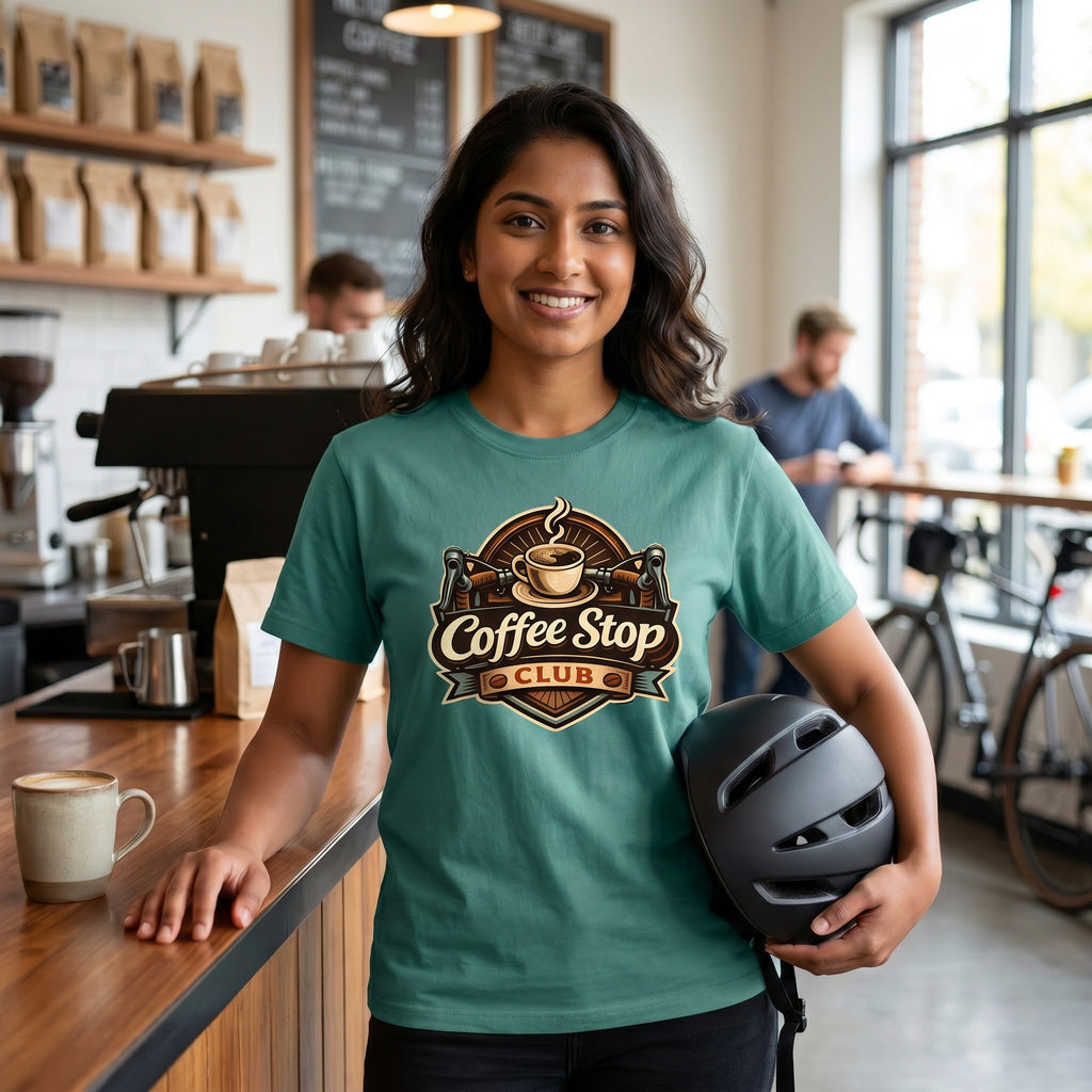 Vintage Coffee Stop Club T‑Shirt — Seafoam lifestyle