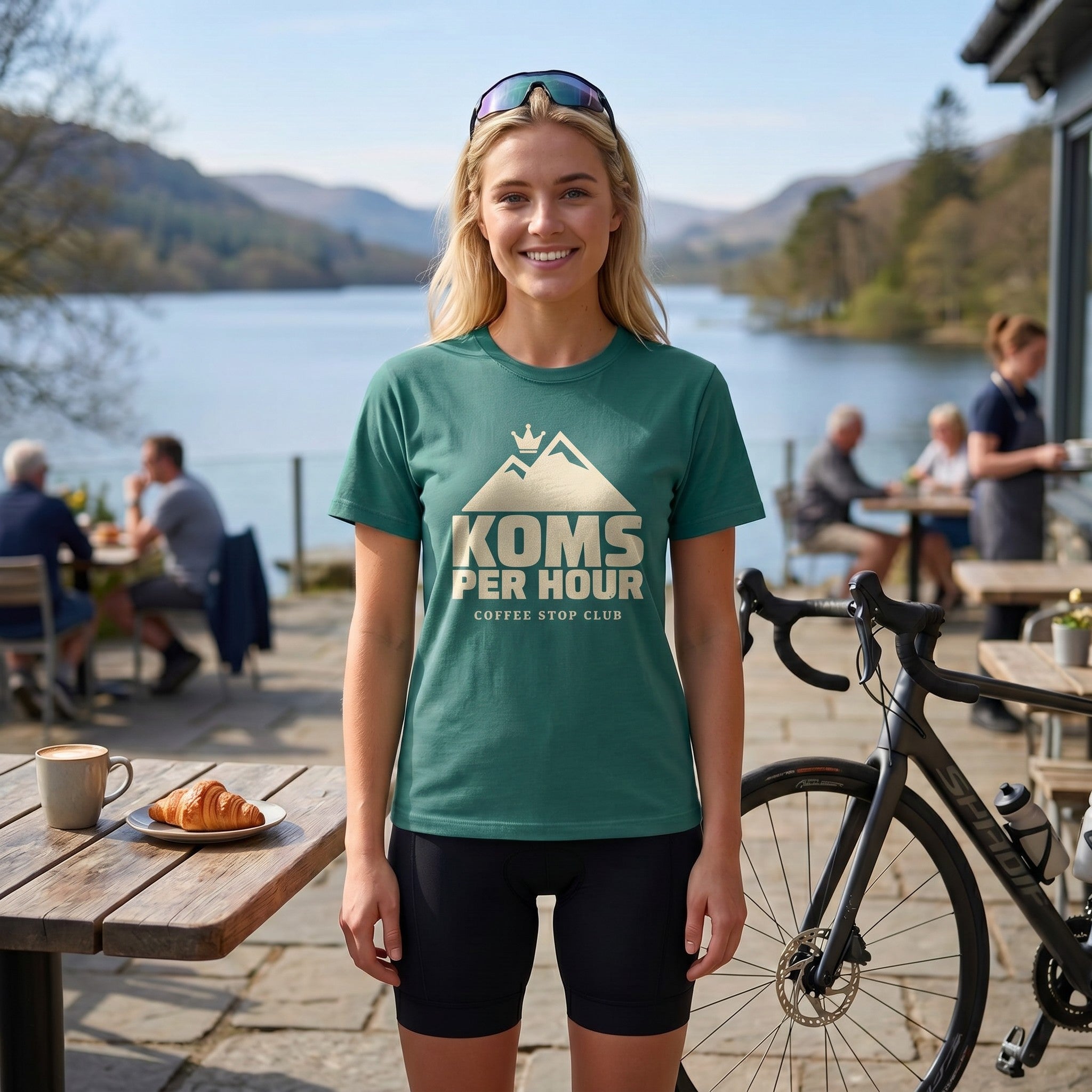 KOMs Per Hour TdF T-Shirt — Seafoam lifestyle