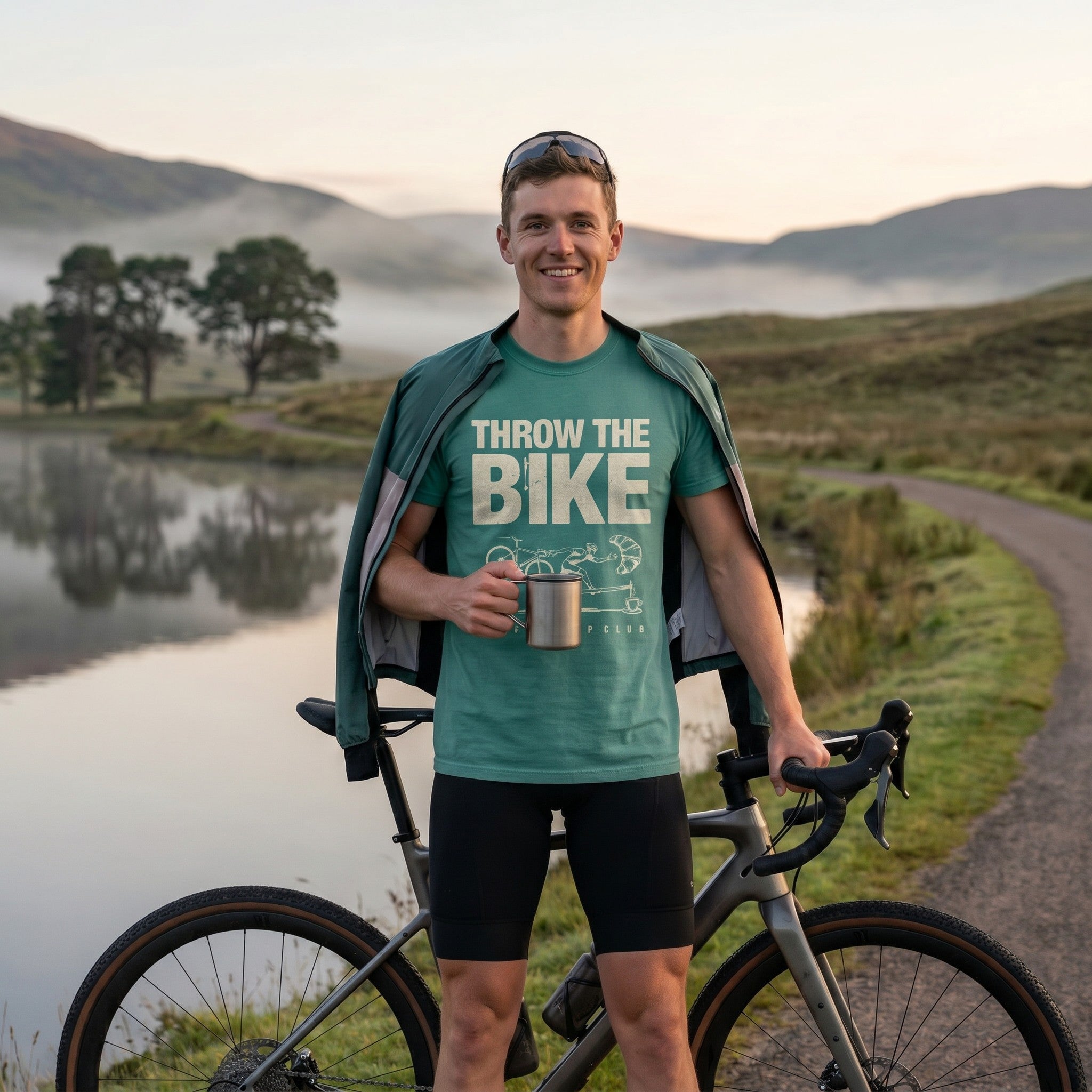 Throw The Bike Cycling T-Shirt — Seafoam lifestyle