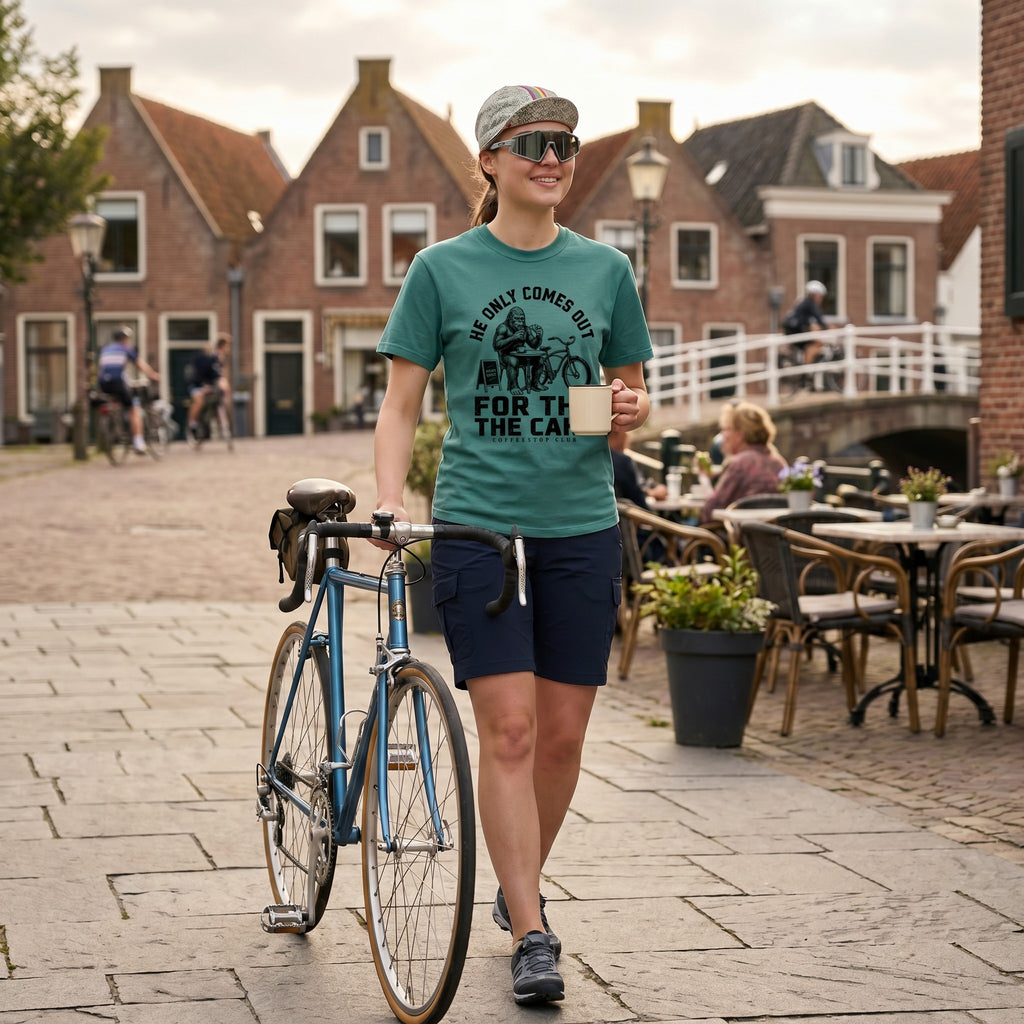 Only For The Cake Cyclist T-Shirt — Seafoam lifestyle