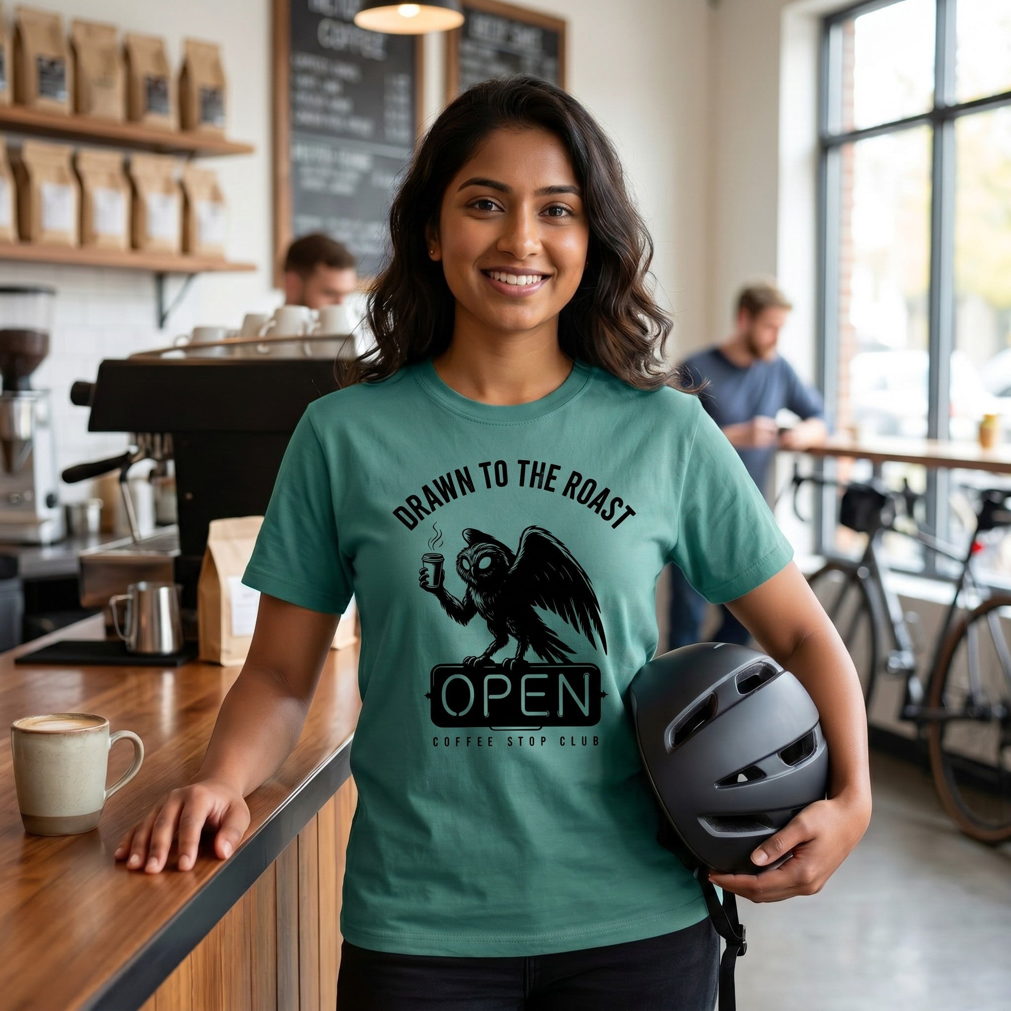 Drawn to the Roast Cycling T-Shirt — Seafoam lifestyle