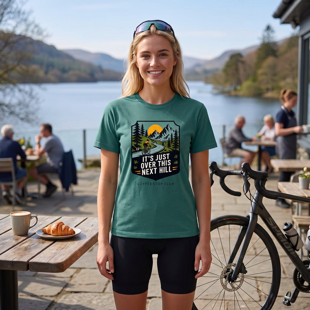 It's Just Over This Next Hill Cycling T-Shirt — Seafoam lifestyle