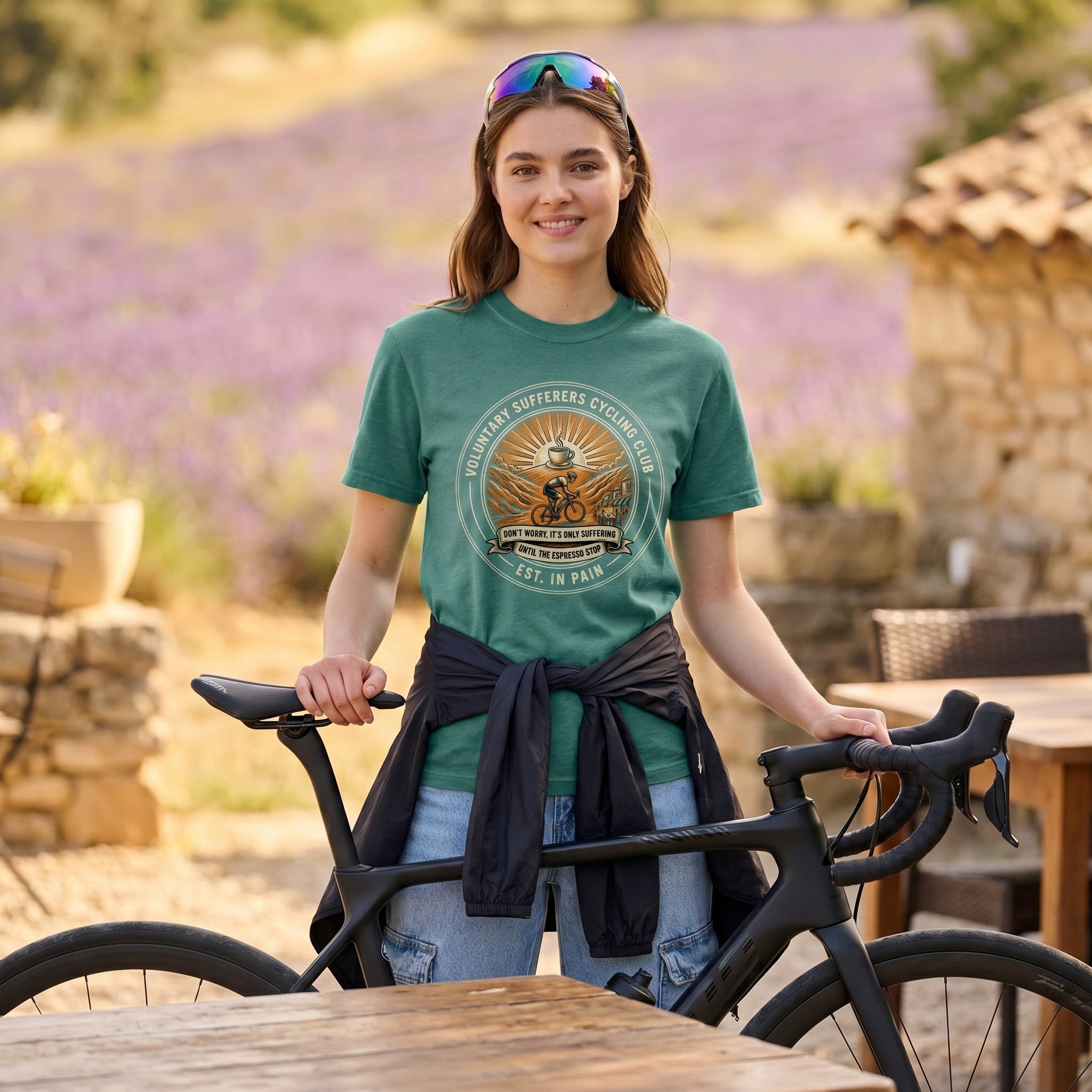 Est. In Pain Cycling T-Shirt — Seafoam lifestyle
