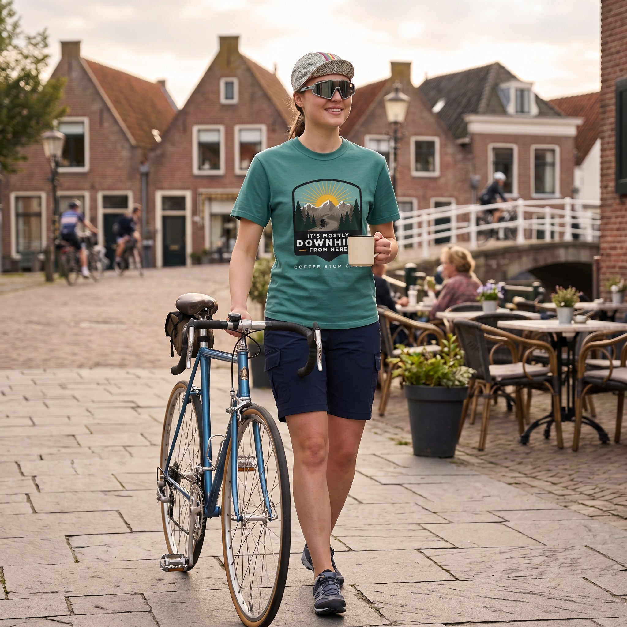 It's Mostly Downhill From Here Cycling T-Shirt — Seafoam lifestyle