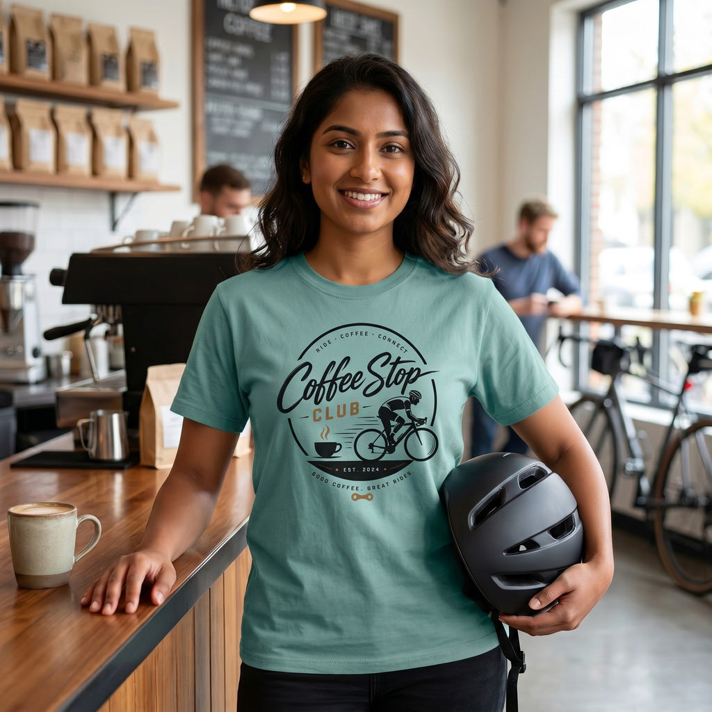 Good Coffee Stop Club T‑Shirt — Seafoam lifestyle