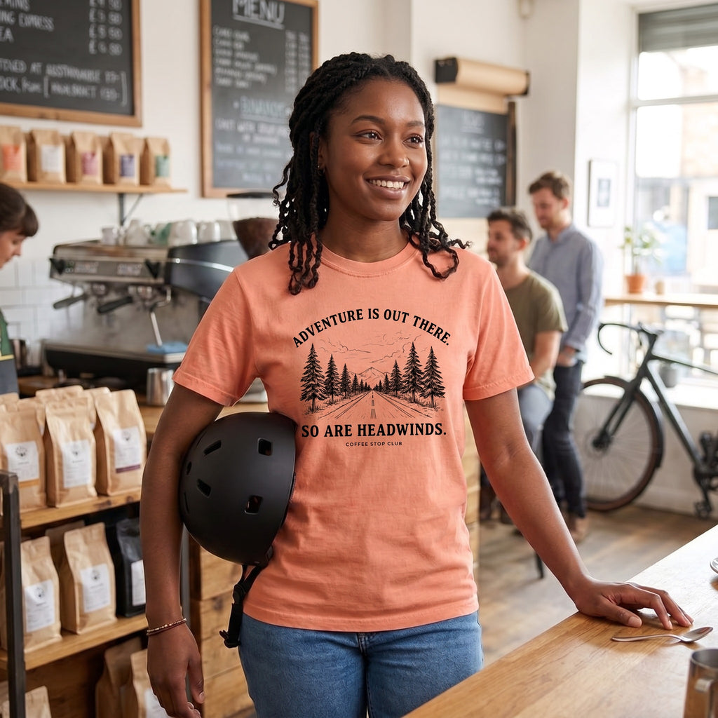 Adventure Is Out There Cycling T-Shirt — Terracotta lifestyle