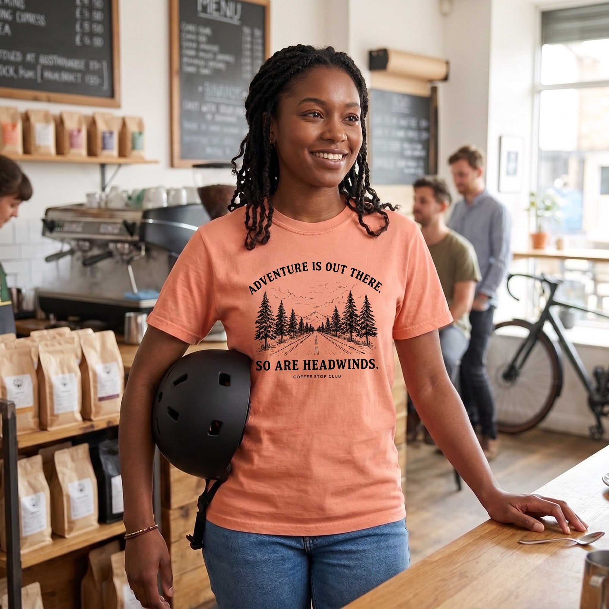 Adventure Is Out There Cycling T-Shirt — Terracotta lifestyle